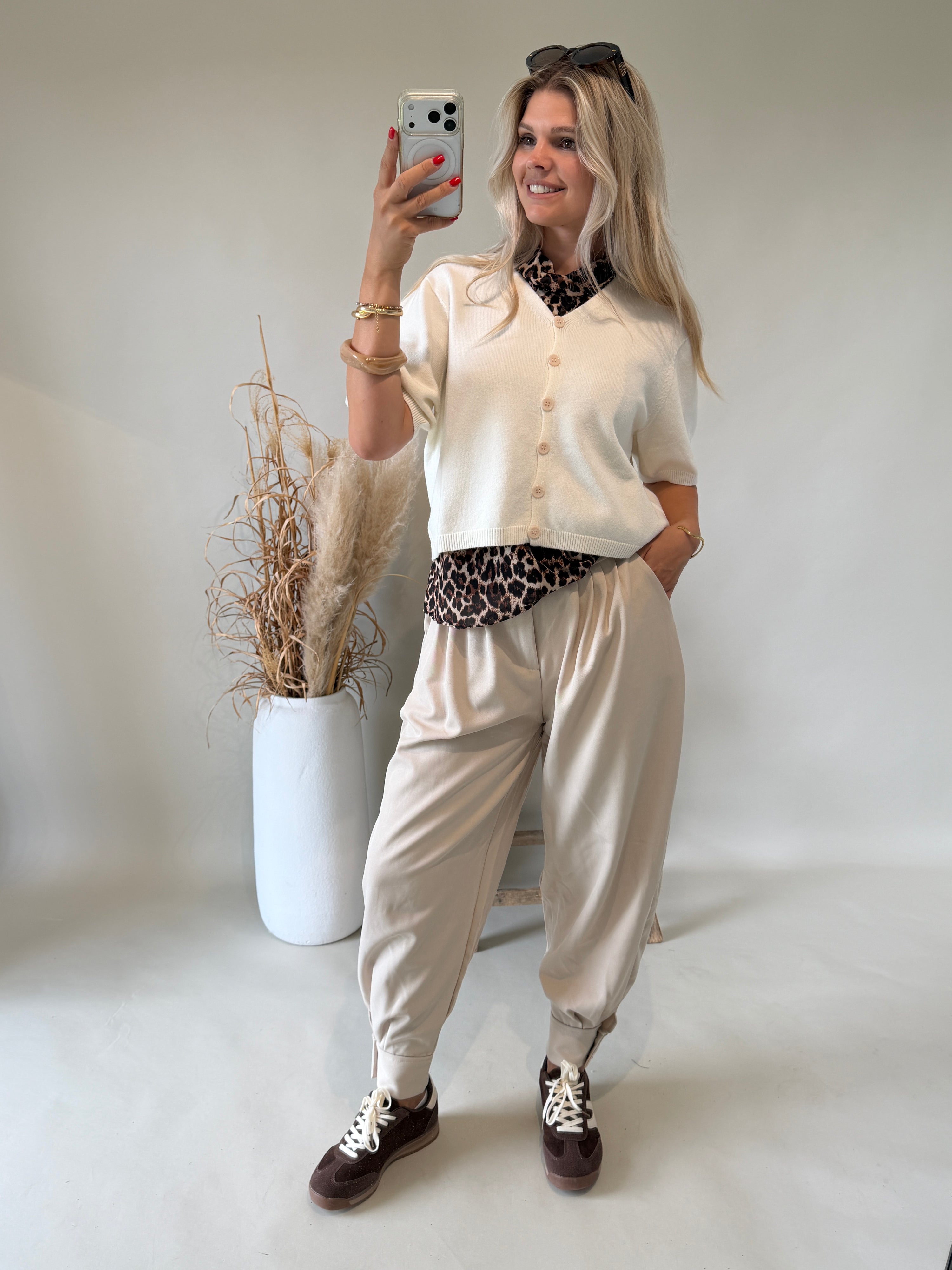 Bluse in Schokobraun / Schwarz / Beige ( Leomuster )