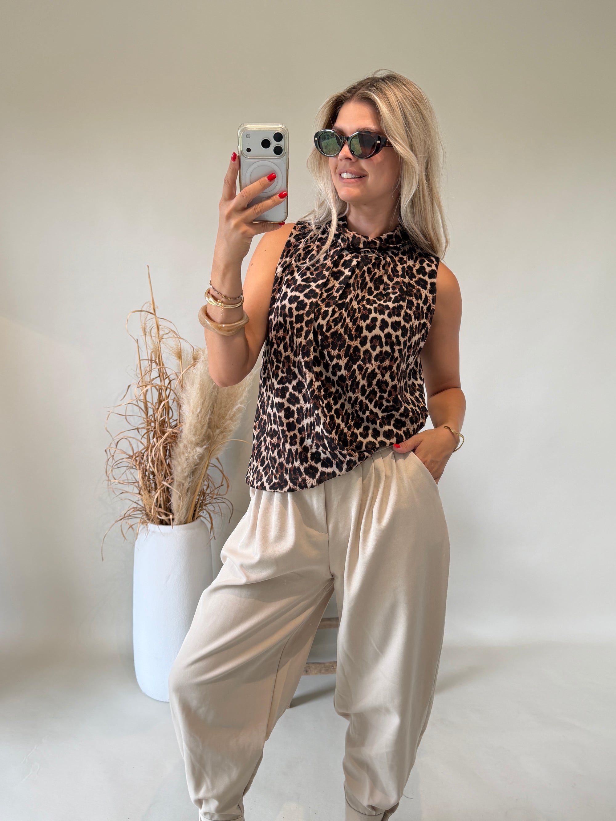 Bluse in Schokobraun / Schwarz / Beige ( Leomuster )