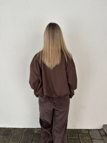 Ballonjacke in Schokobraun ( Velourleder-Optik )