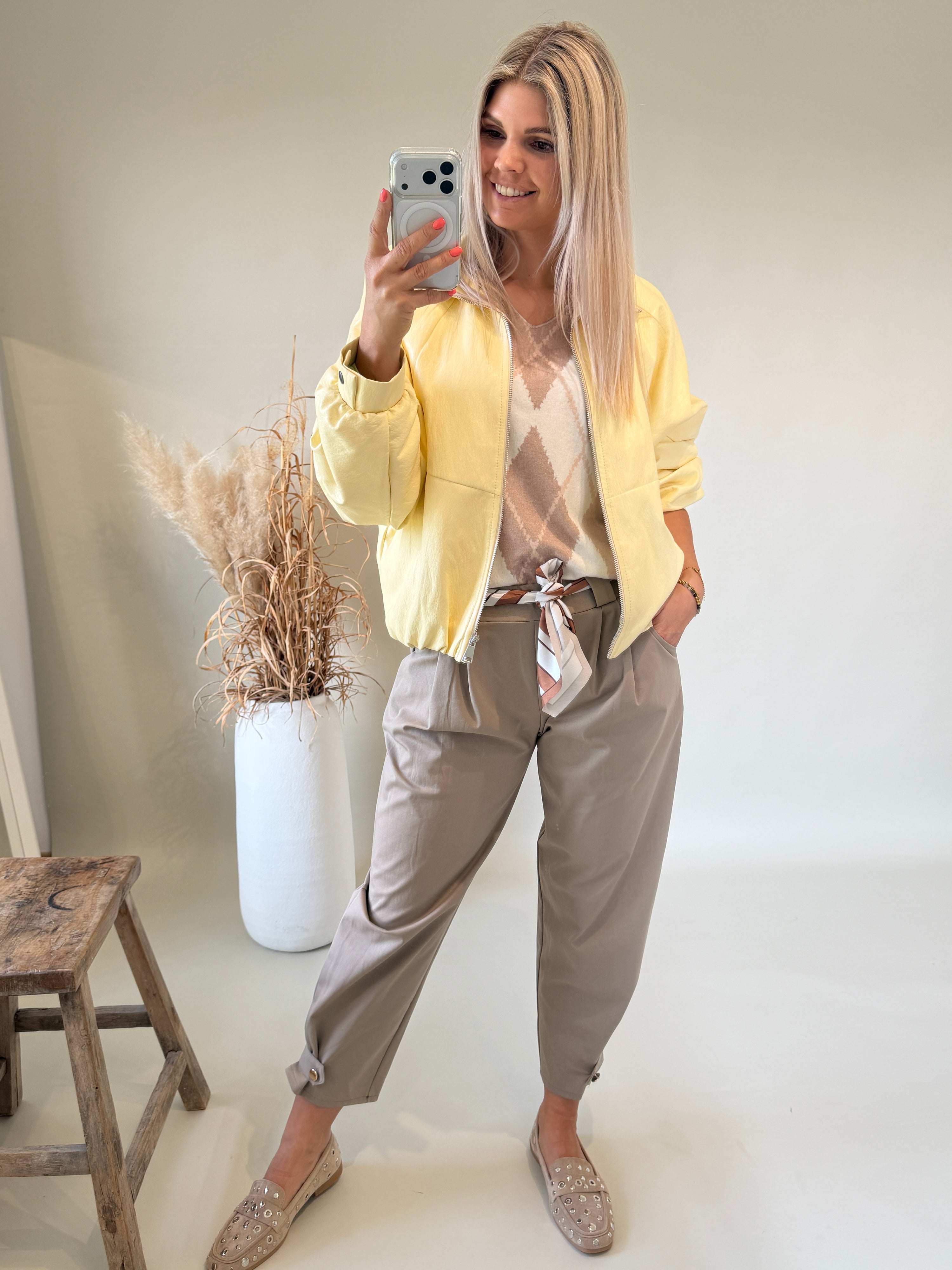 Shirt in Beige / Zimt / Wollweiß mit Rautenmuster