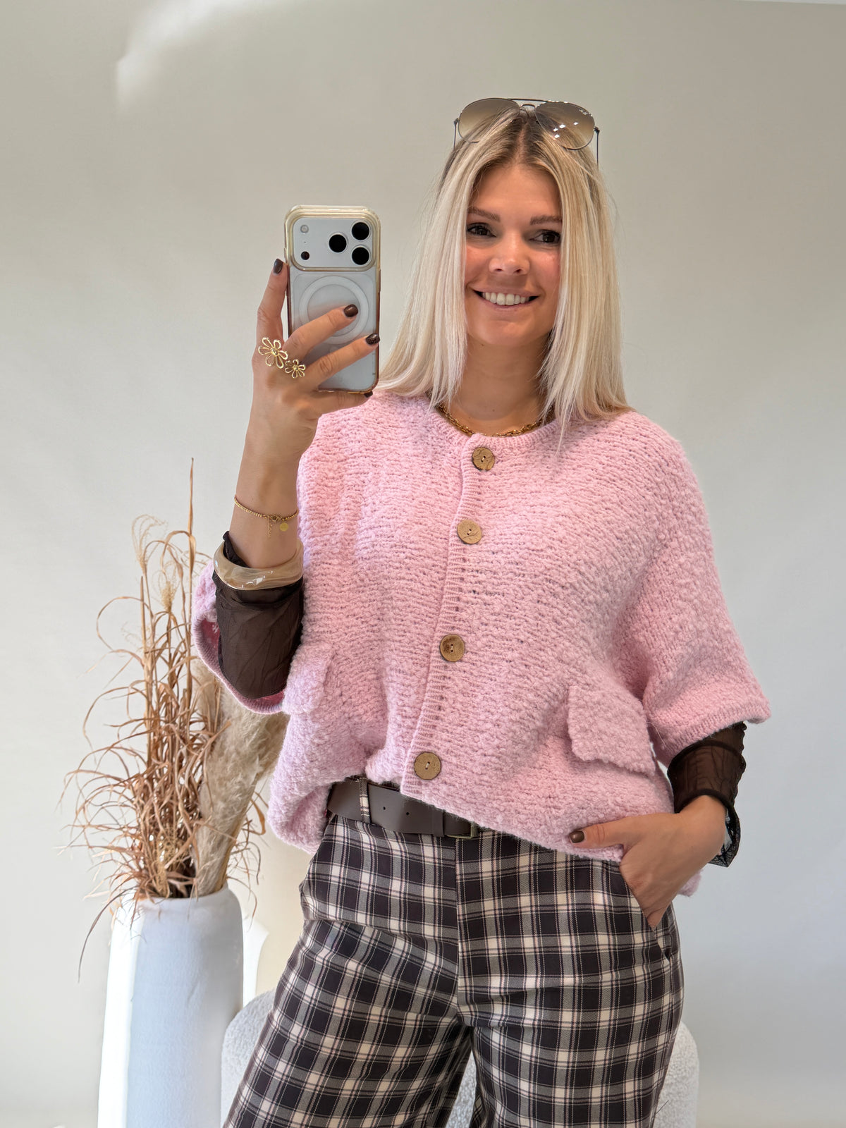 Strickjacke in Rosa ( Kurzarm )