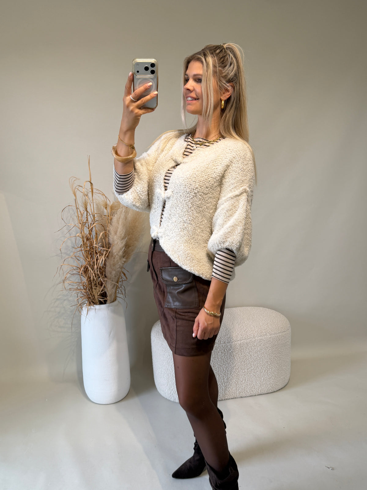 Shirt in Schokobraun / Beige gestreift