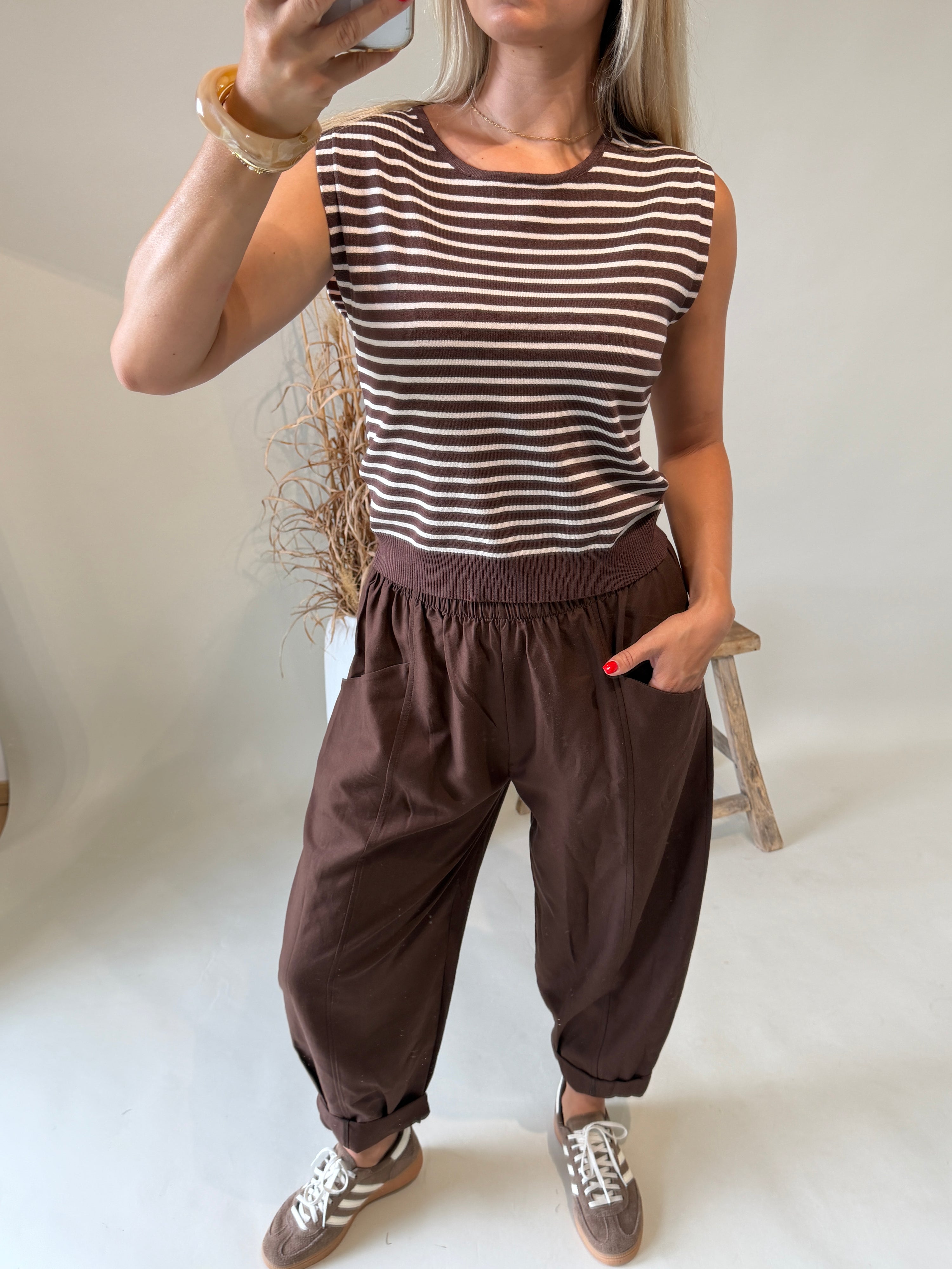 Pullover in Schokobraun / Beige gestreift ( Ärmellos )
