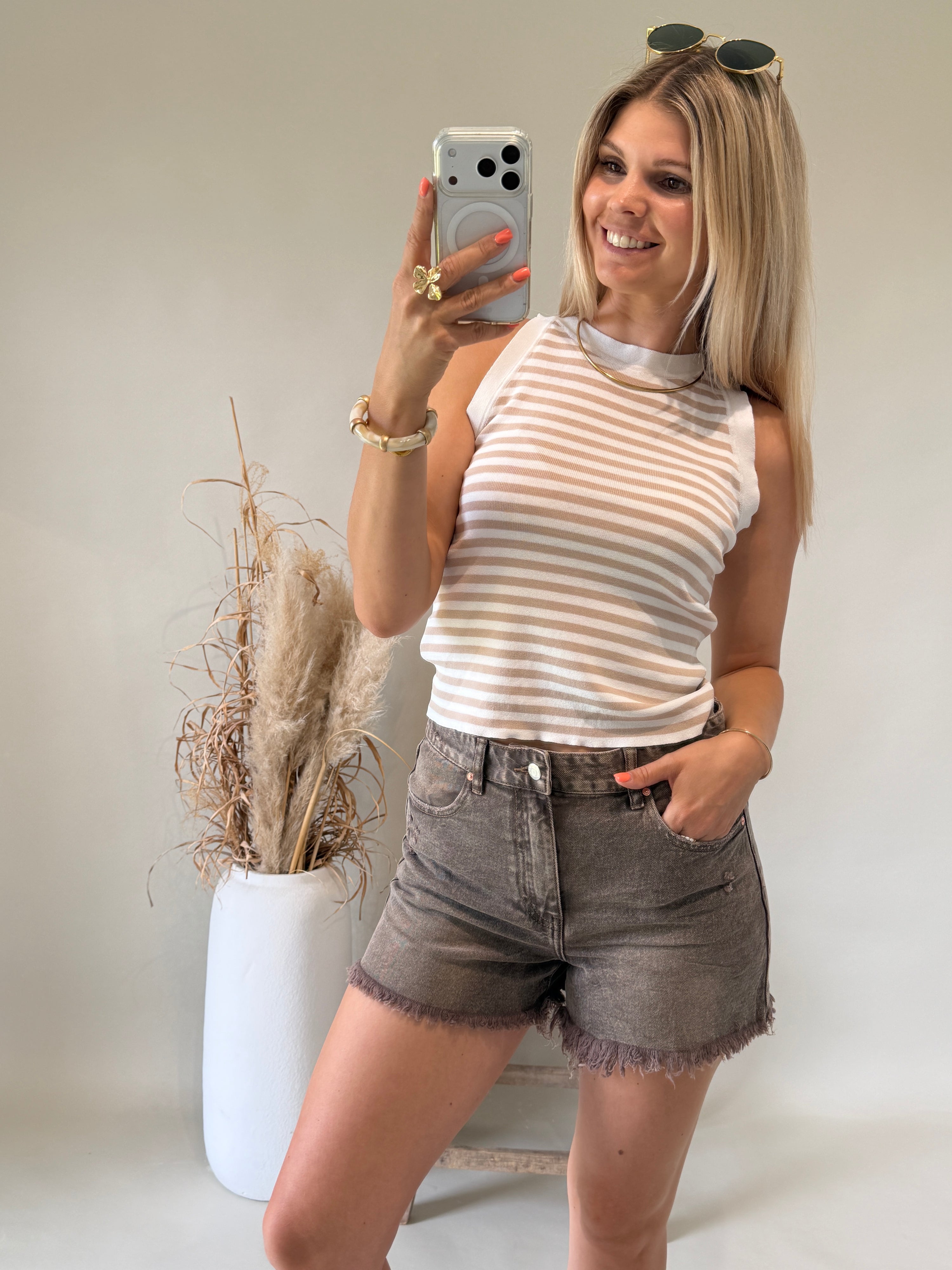 Top in Wollweiß / Beige gestreift