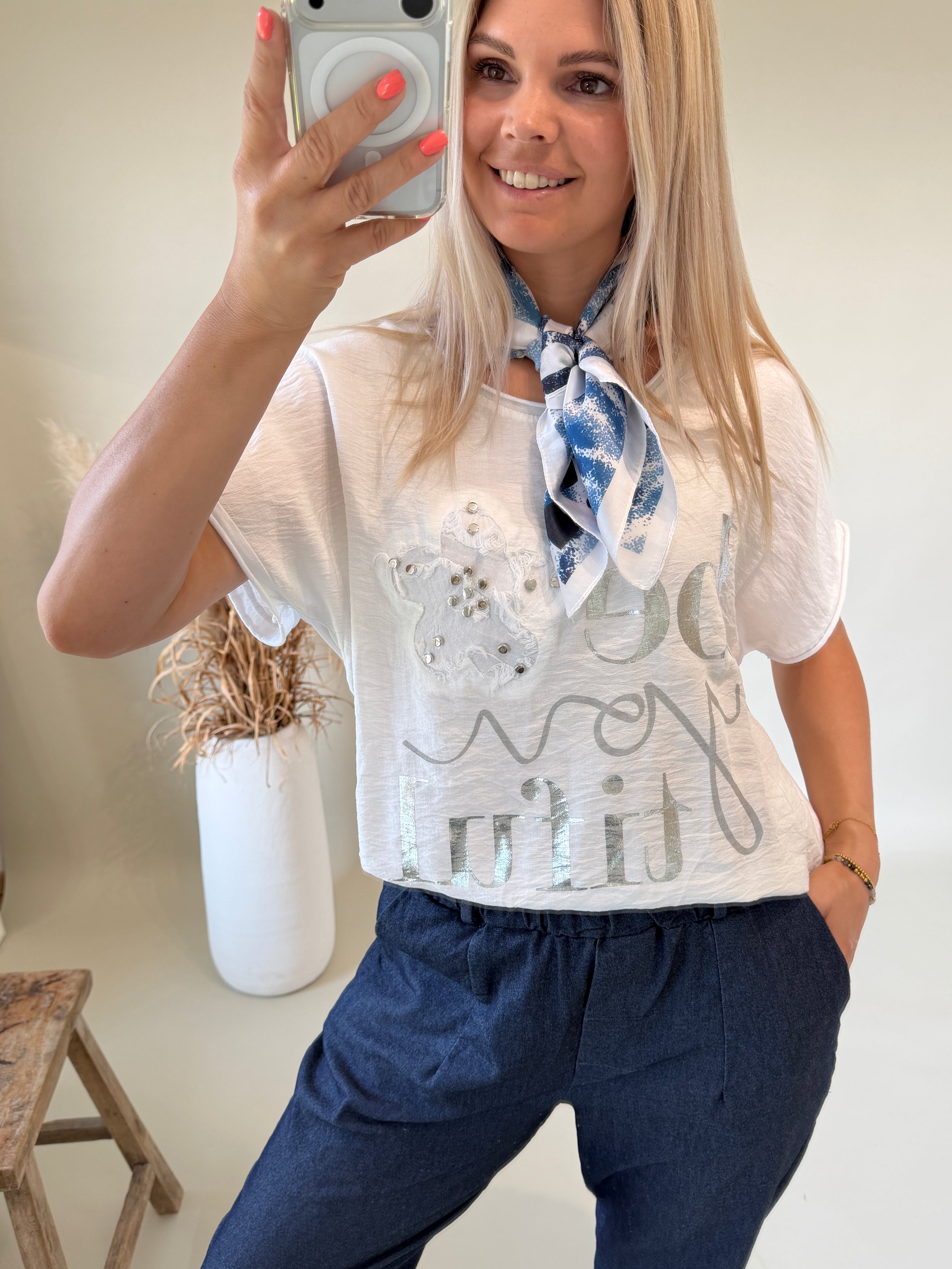 T - Shirt in Weiß mit Glitzeraufdruck