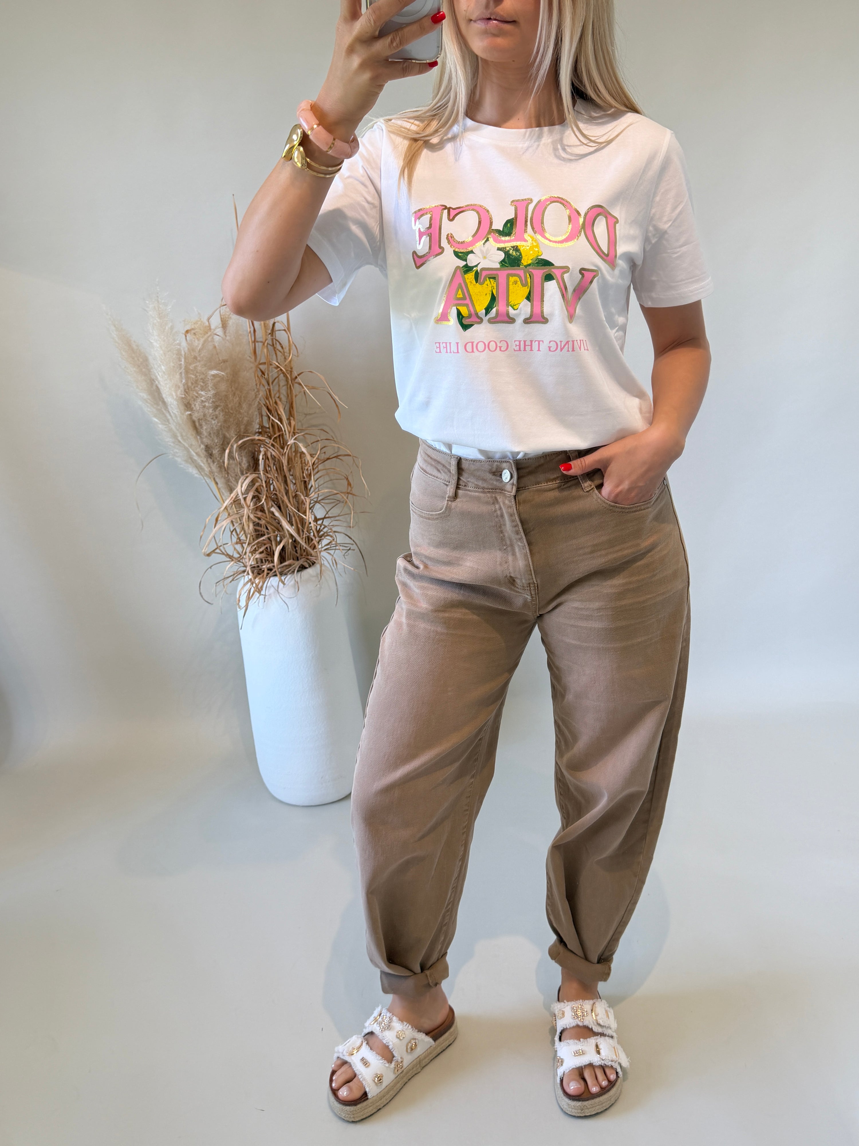 T - Shirt in Weiß mit Aufdruck ( Zitronen und Rosa Schrift )