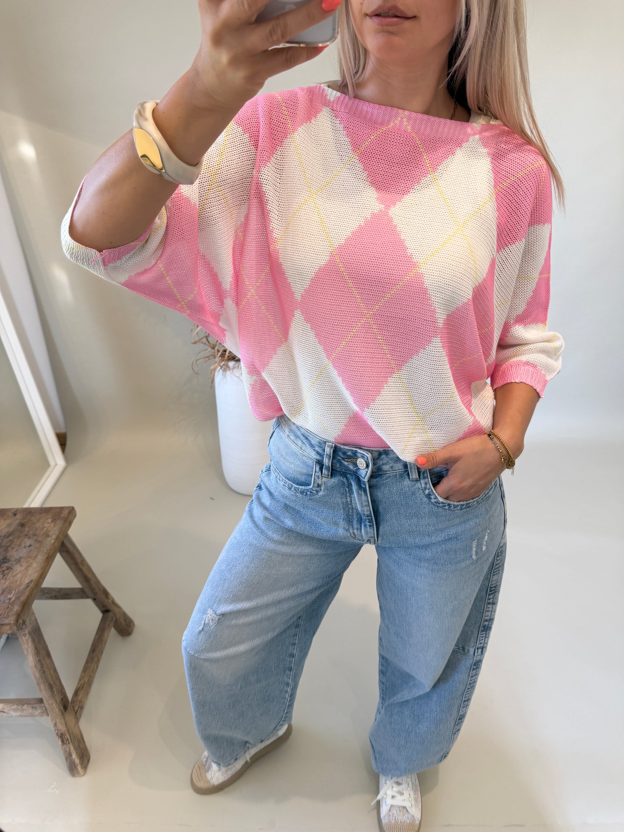 Pullover in Rosa Rautenmuster