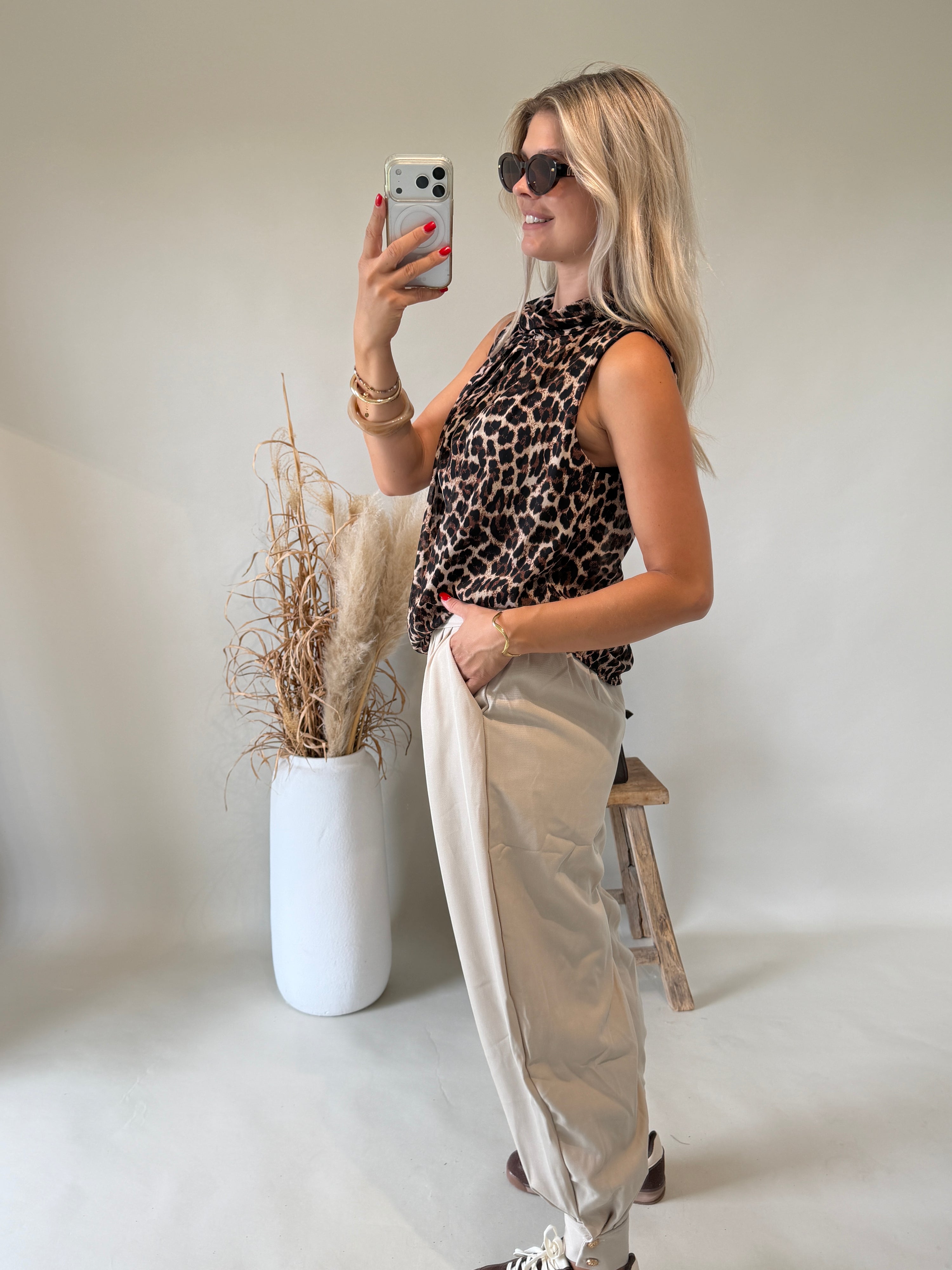 Bluse in Schokobraun / Schwarz / Beige ( Leomuster )