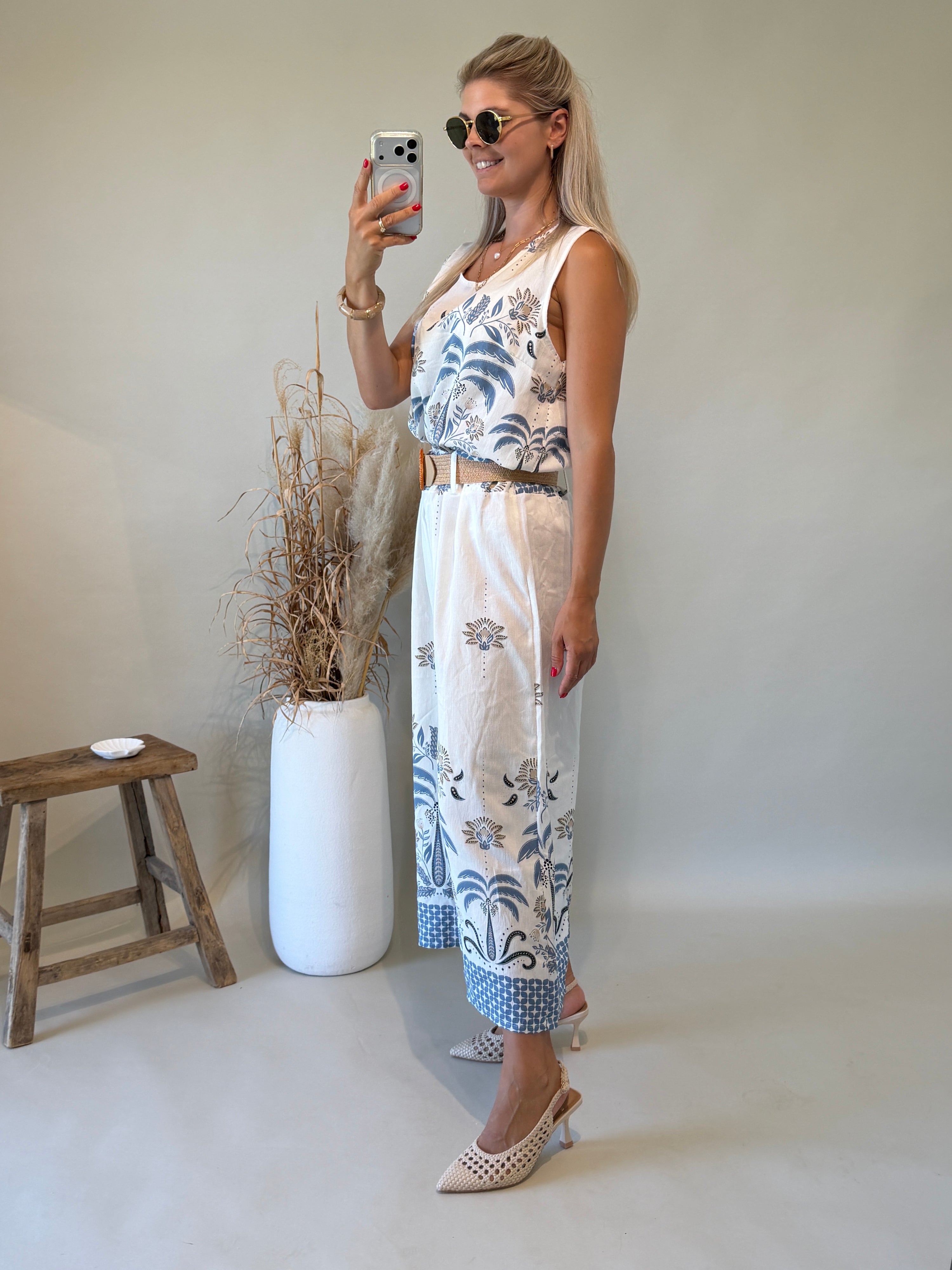 Hose in Wollweiß mit Hellblauen Muster ( Culotte )