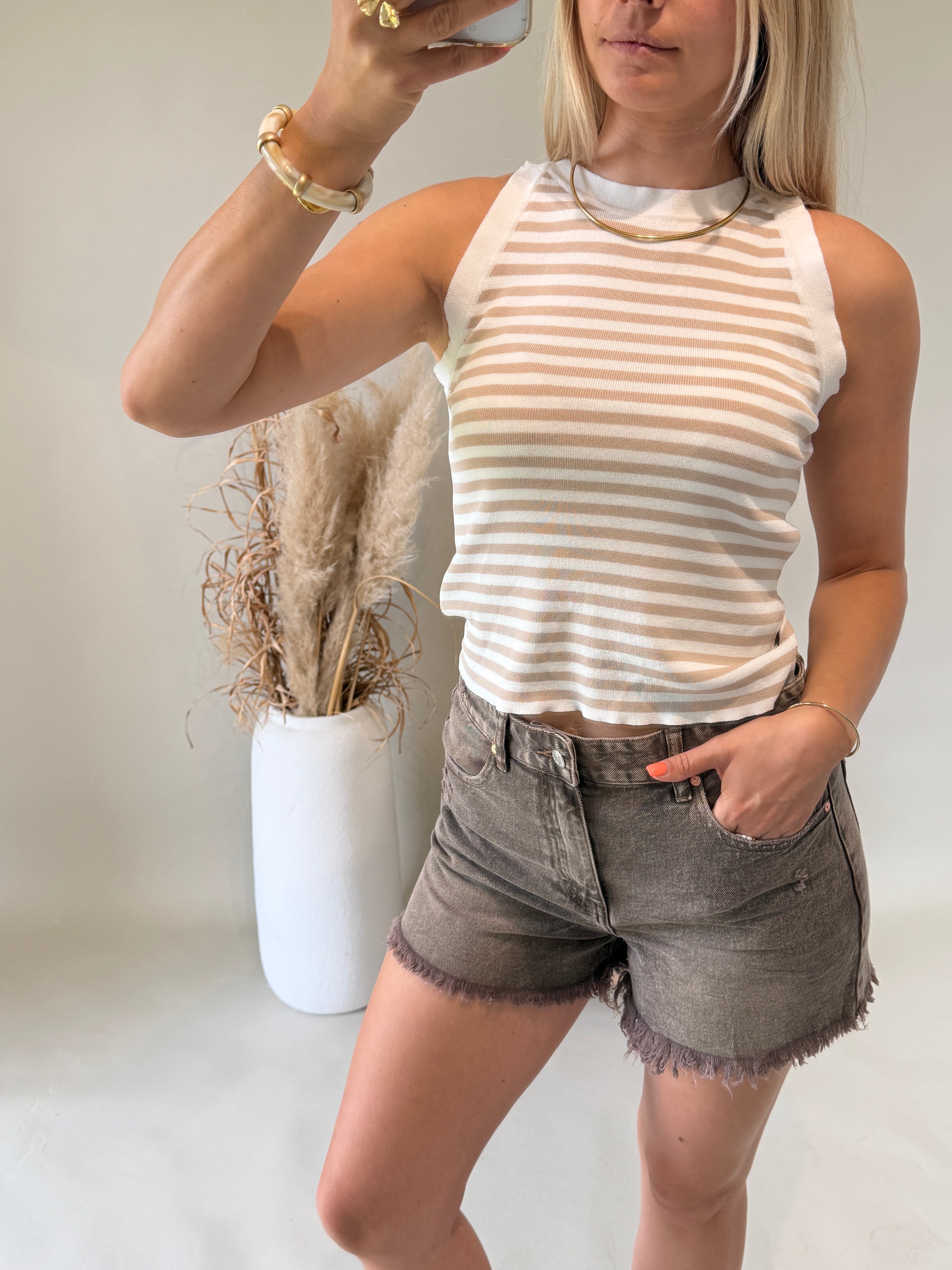Top in Wollweiß / Beige gestreift