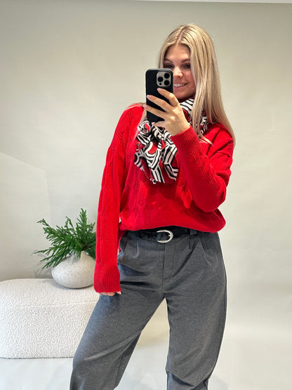 Pullover in Rot mit Muster und Rollkragen