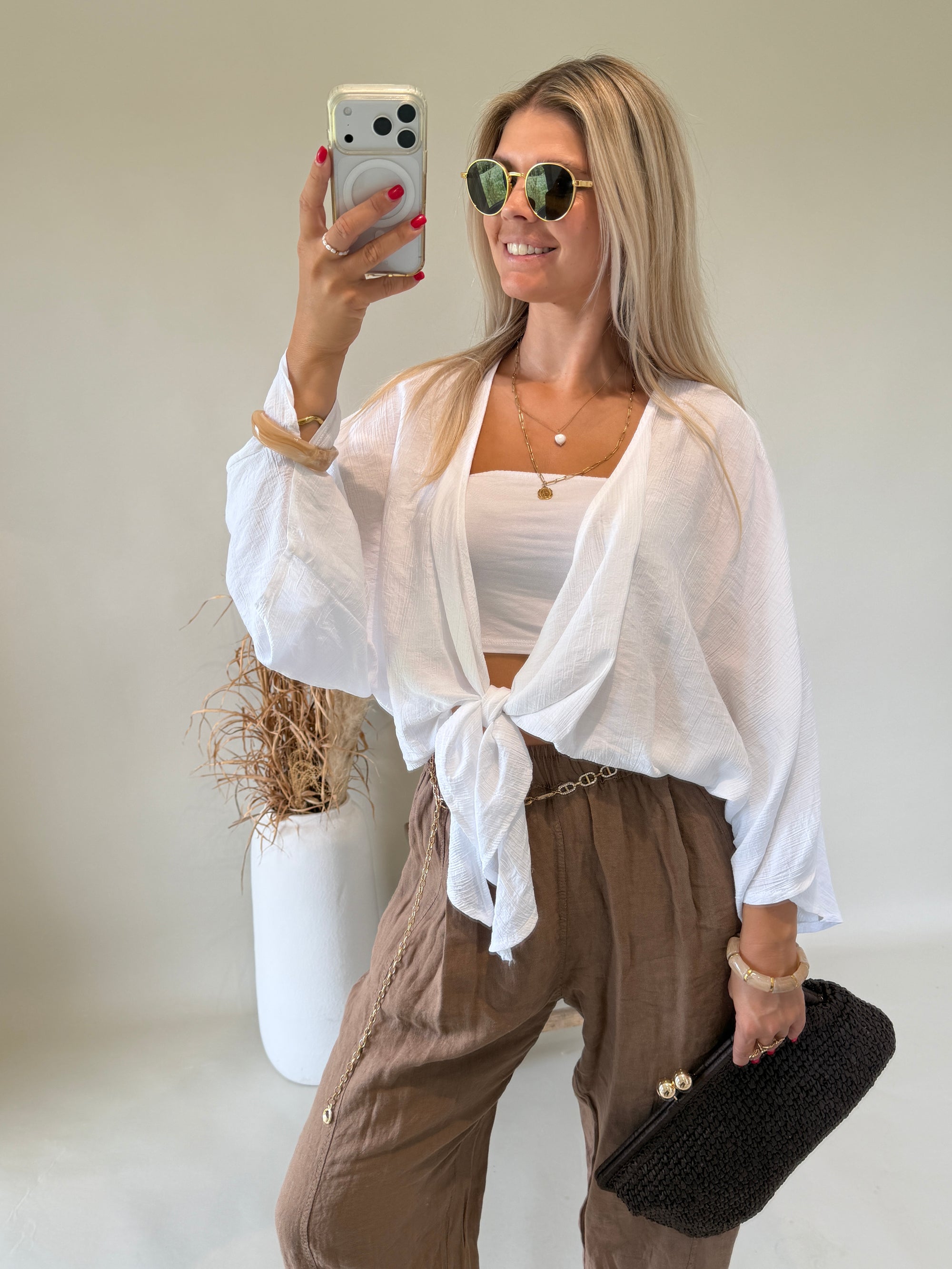Jacke in Weiß vorne zum Binden