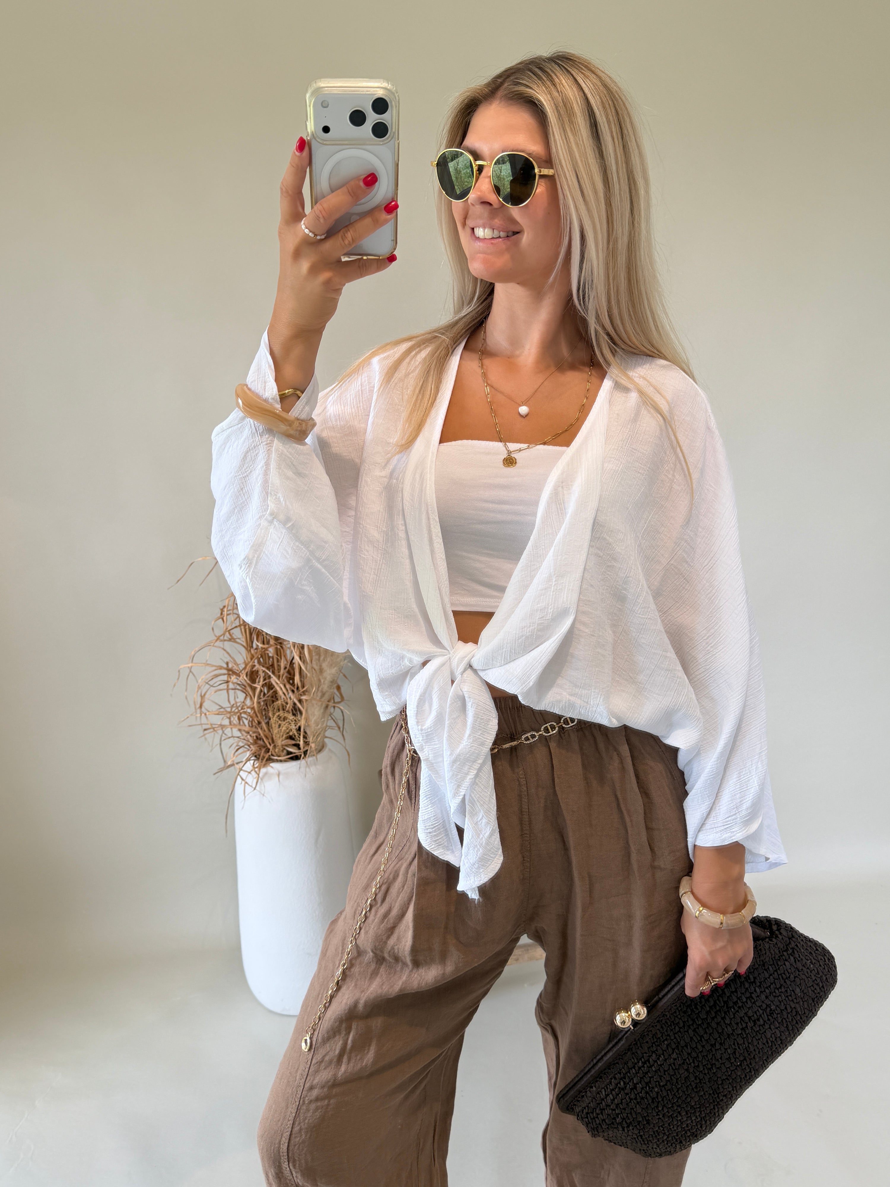 Jacke in Weiß vorne zum Binden