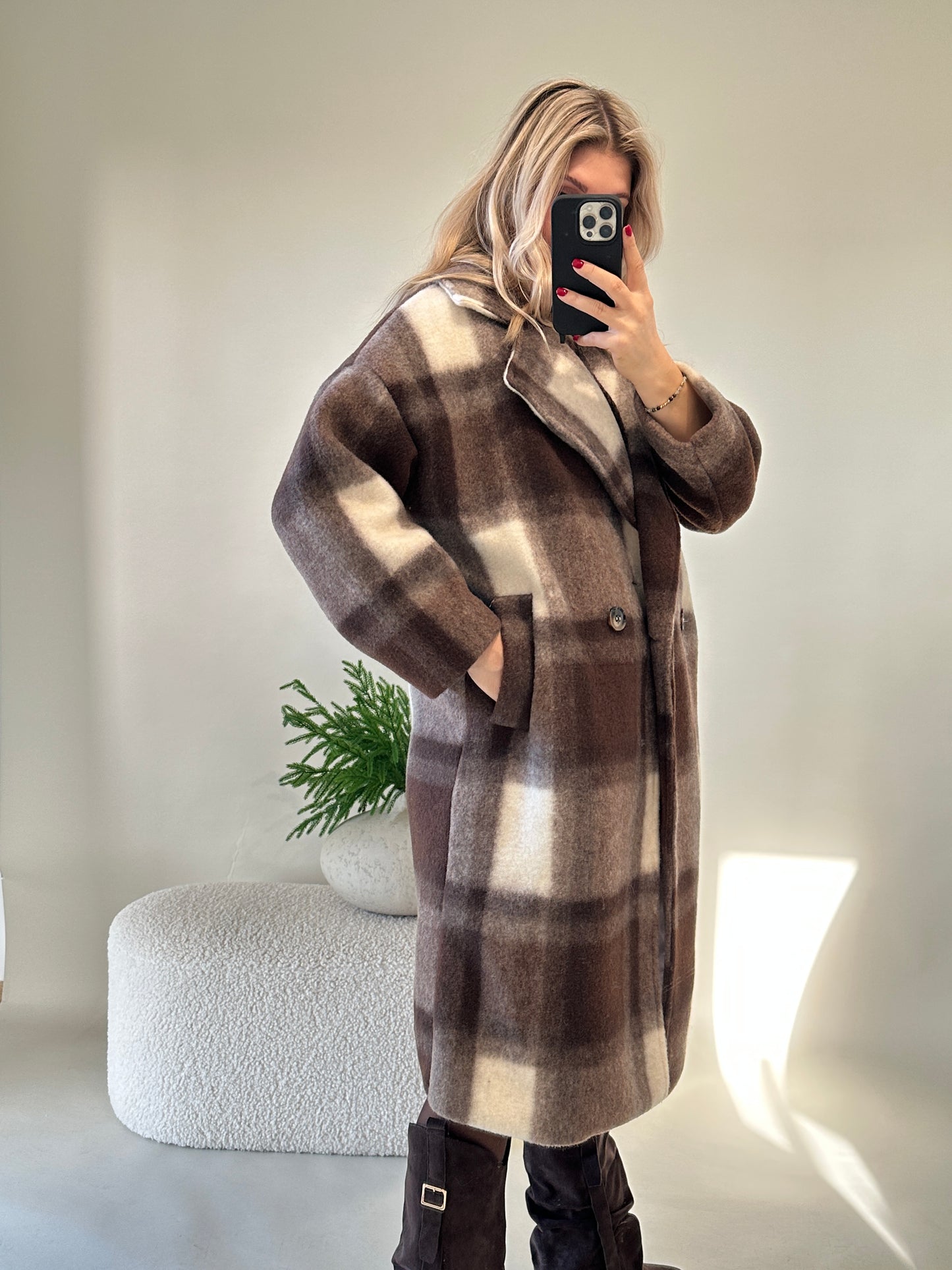 mantel in schokobraun/wollweiß (karo)