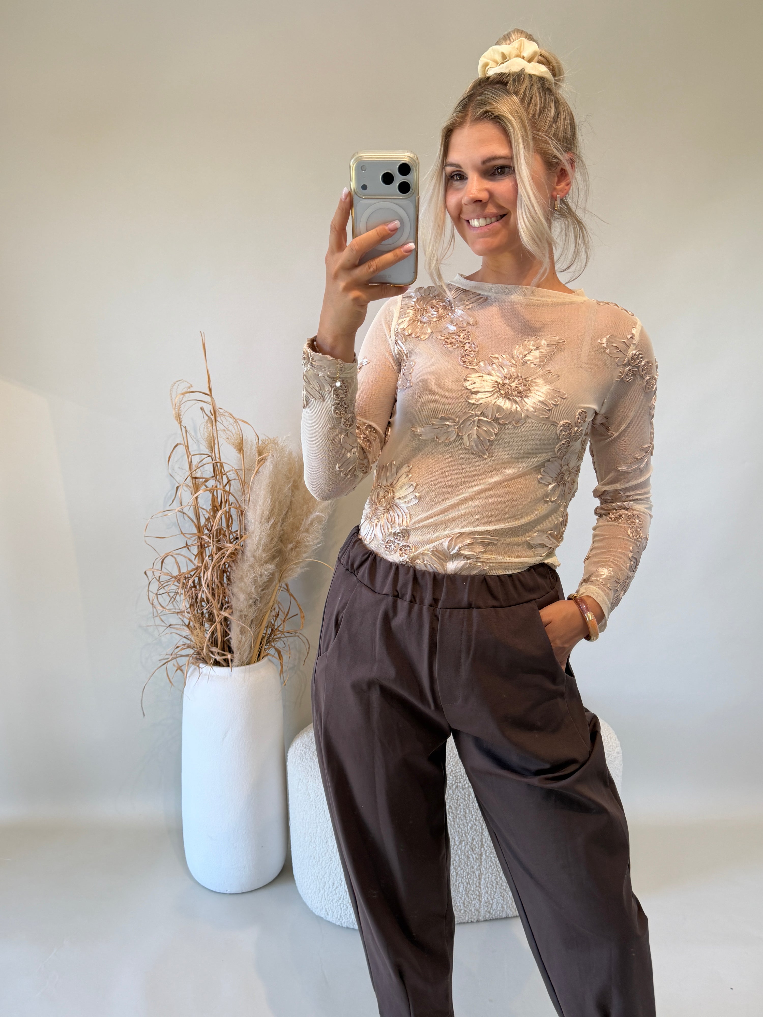 Shirt in Wollweiß mit Floral Muster