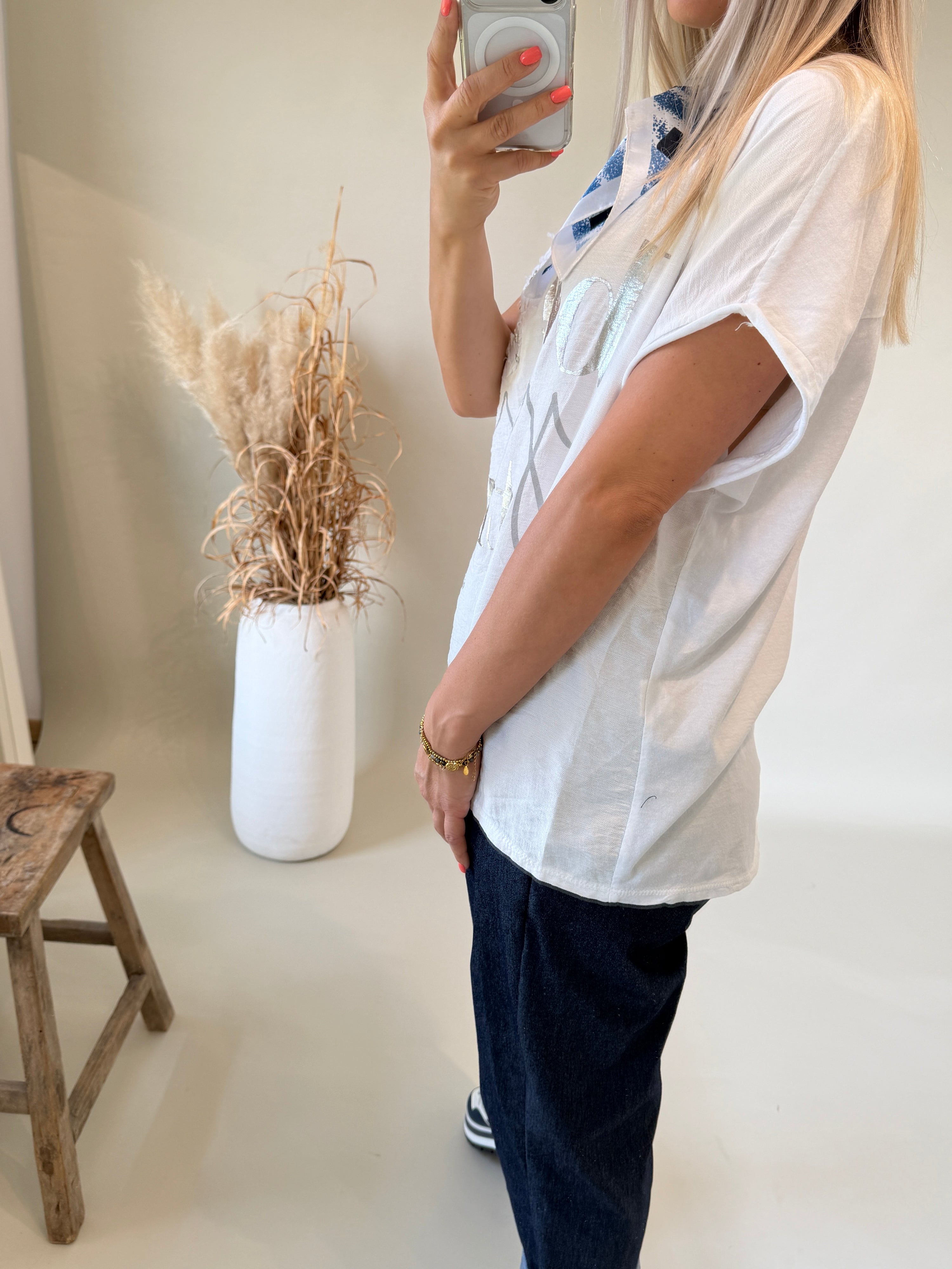 T - Shirt in Weiß mit Glitzeraufdruck