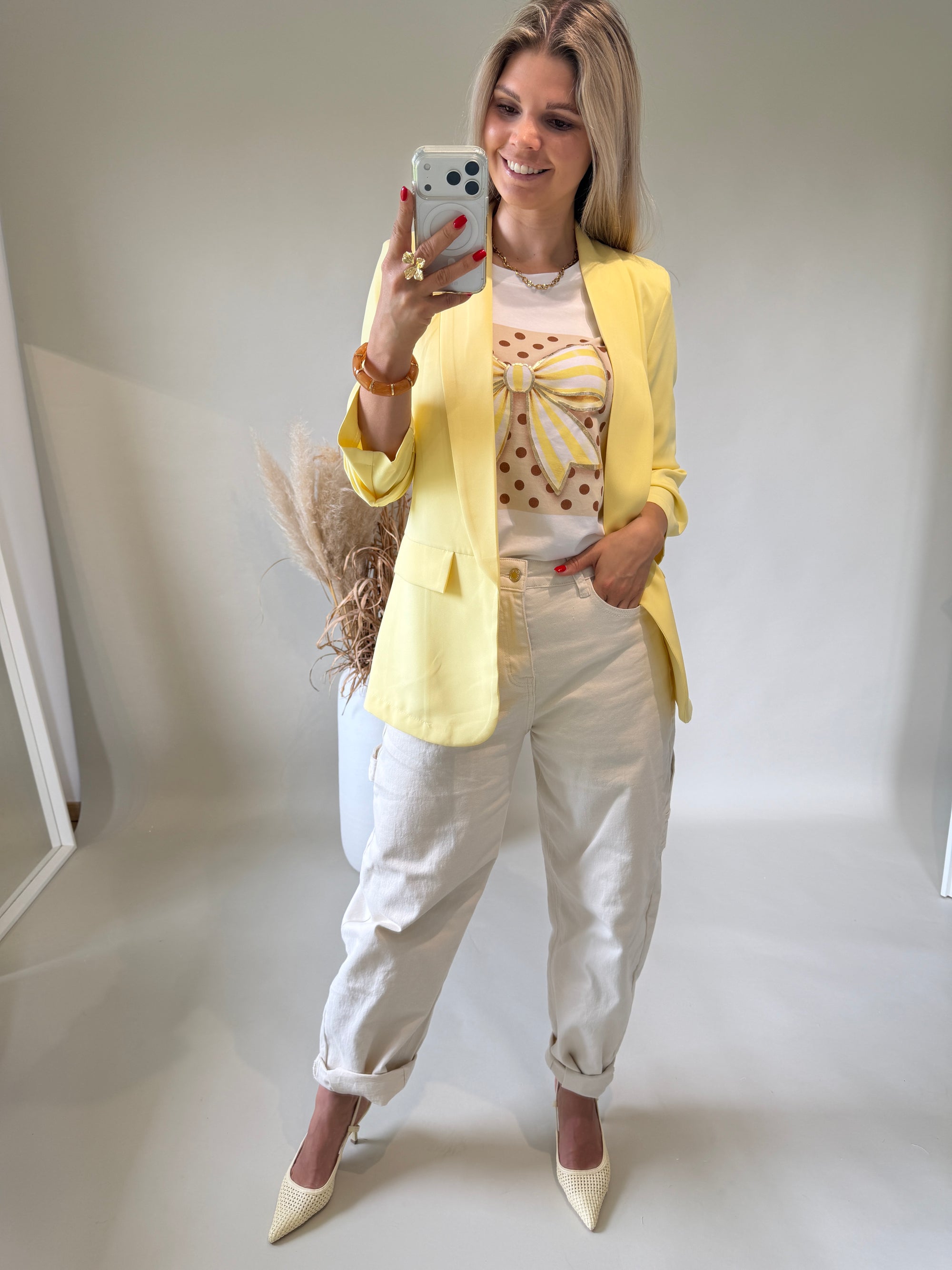 Blazer in Zitronengelb mit gerafften Arm