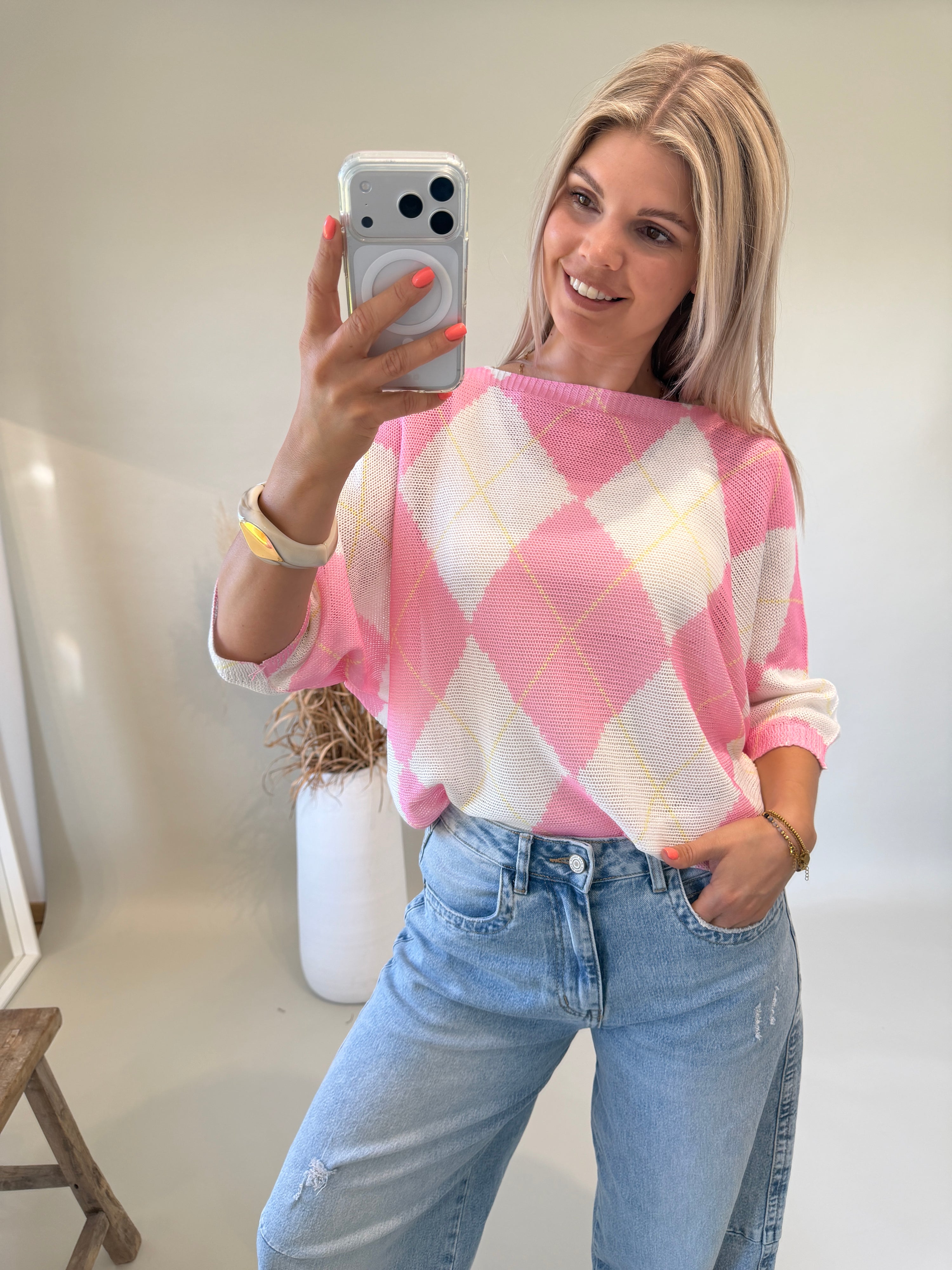 Pullover in Rosa Rautenmuster