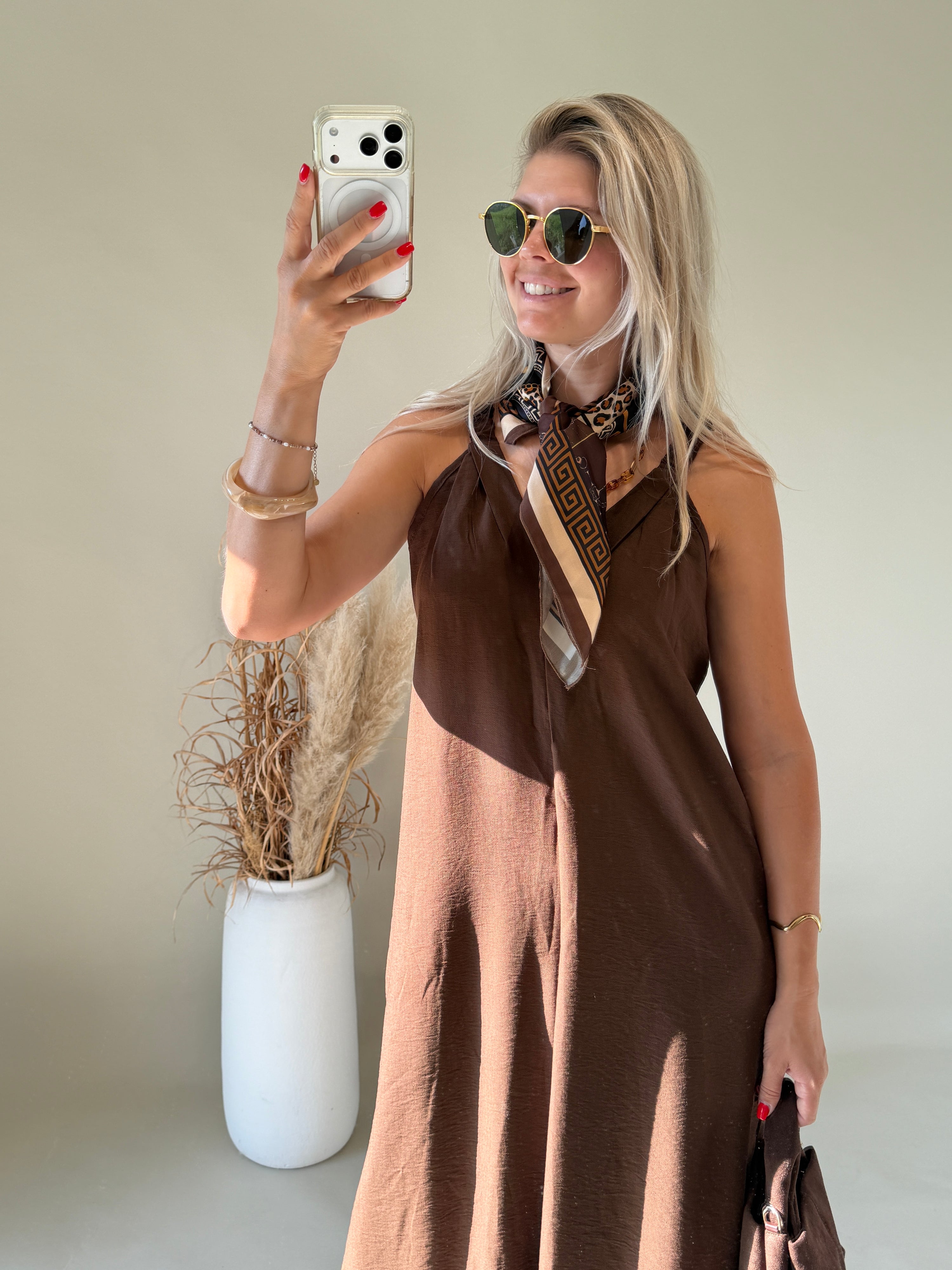 Tuch in Schokobraun mit Muster in Leo