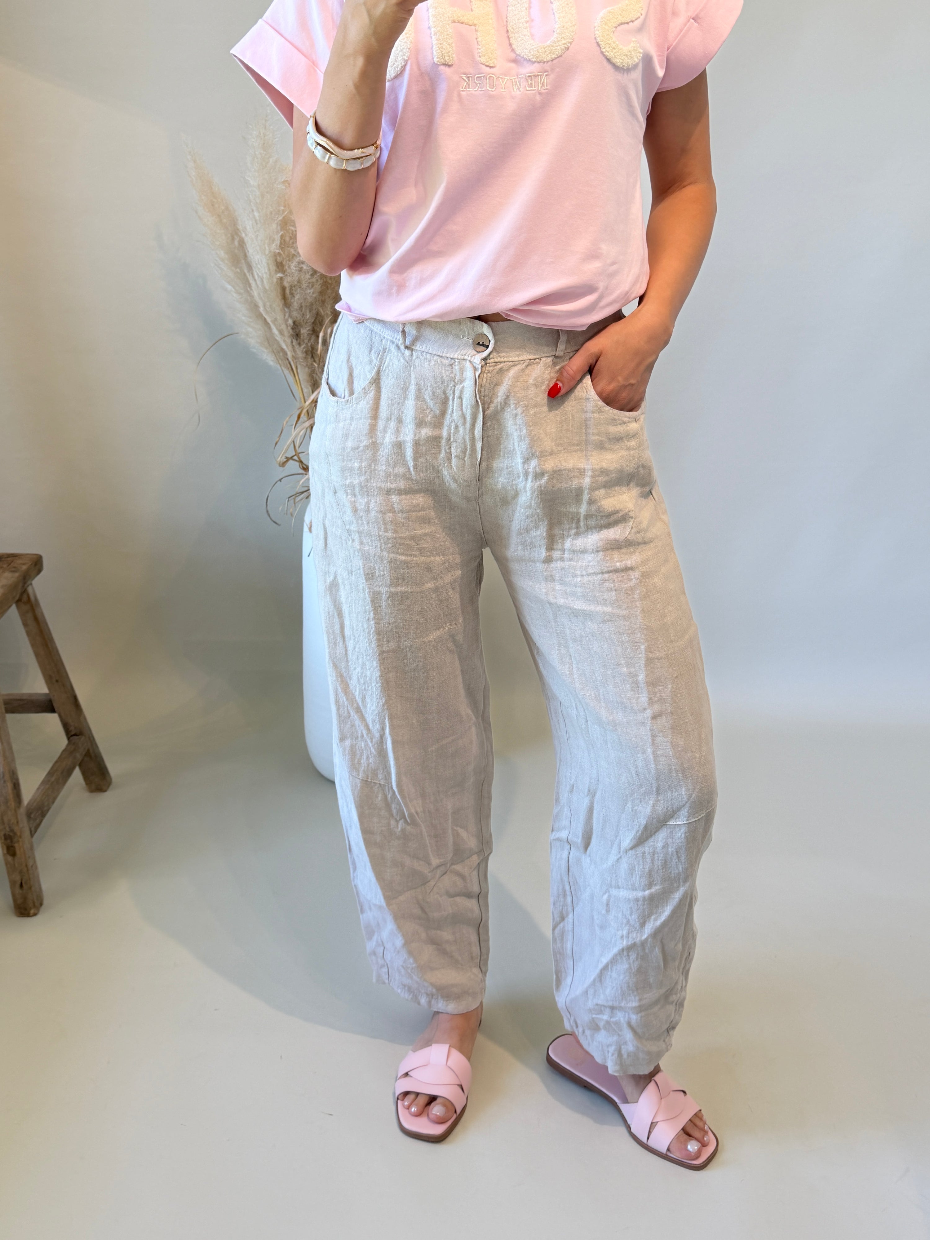 Hose in Beige Leinen