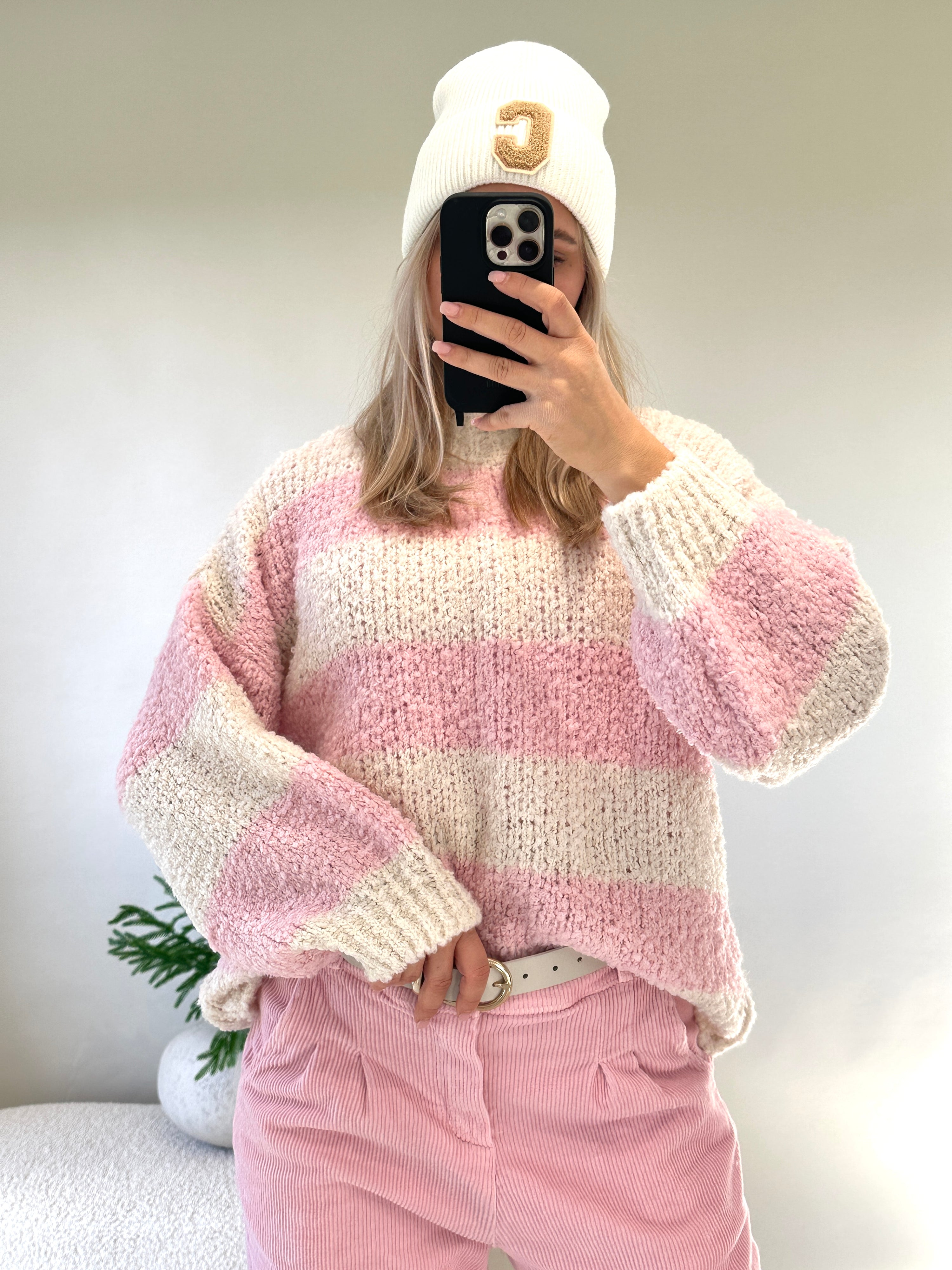 Pullover in Rosa/Beige