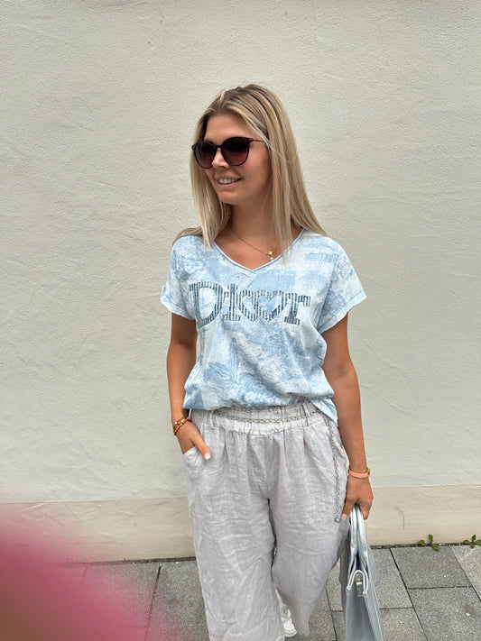 Shirt gemuster in Hellblau mit Aufschrift (Dior)