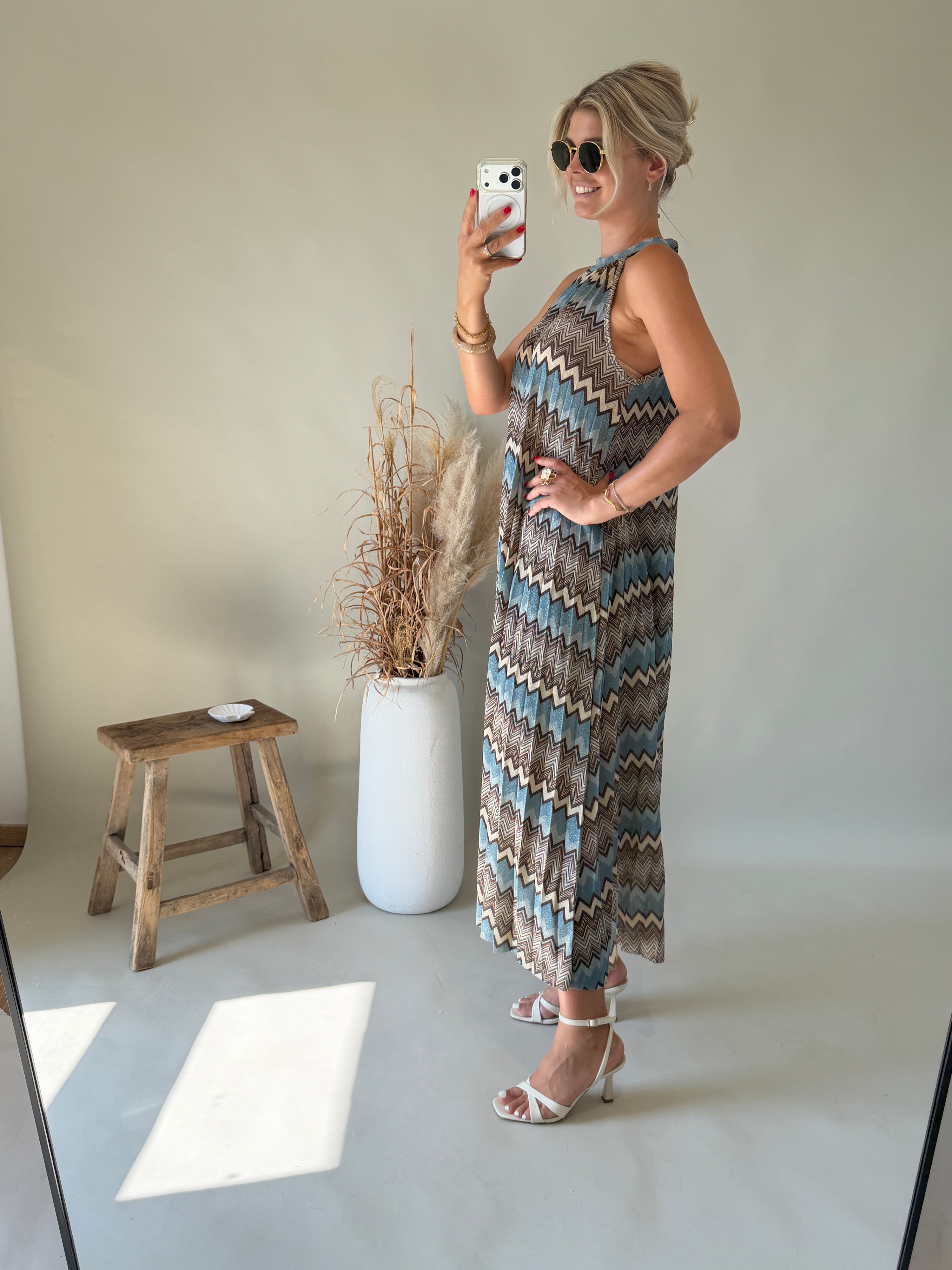 Kleid in Hellblau / Schokobraun ( Mit Rautenmuster )