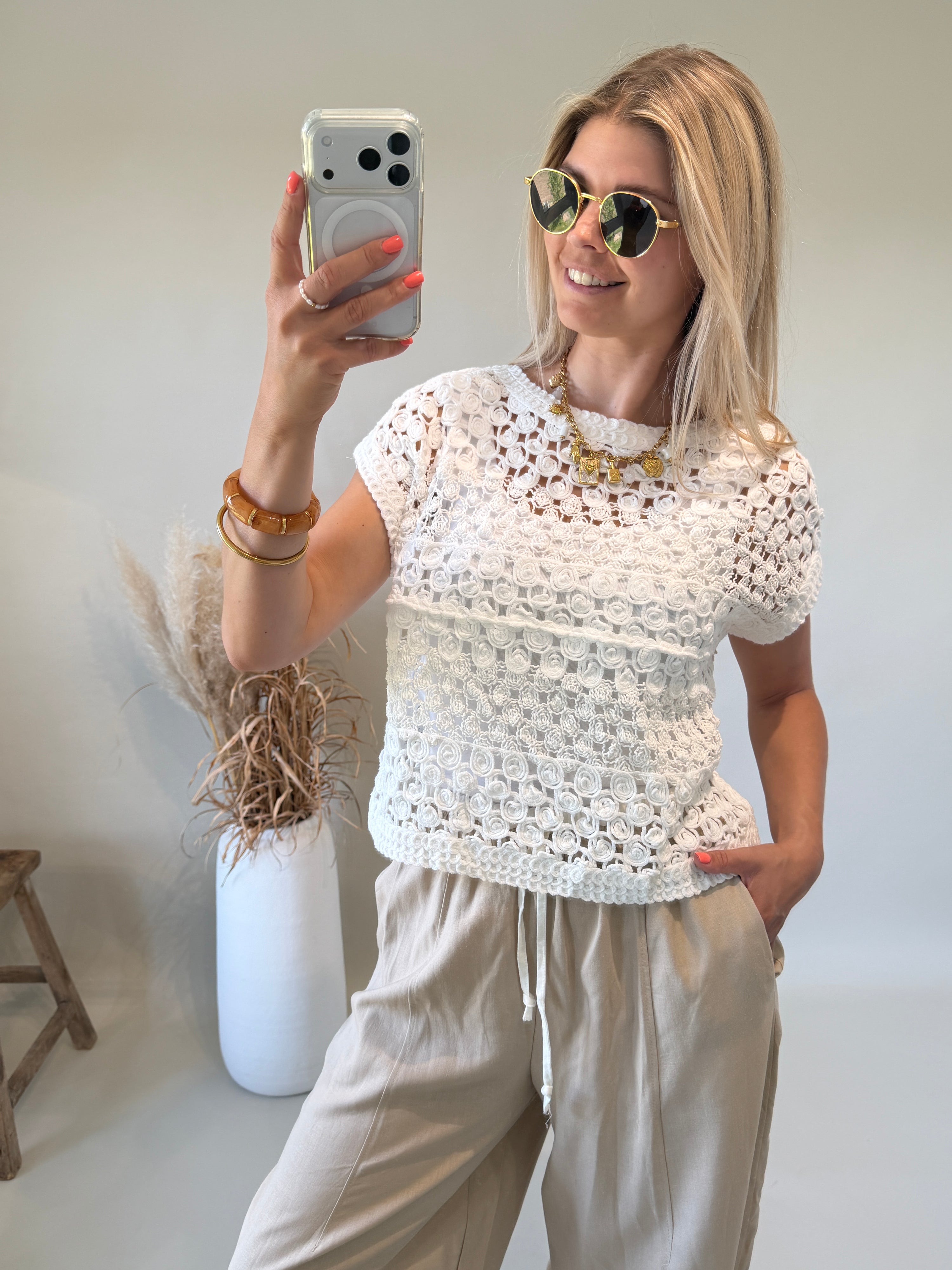 Pullover in Weiß aus Bohospitze ( Ärmellos )