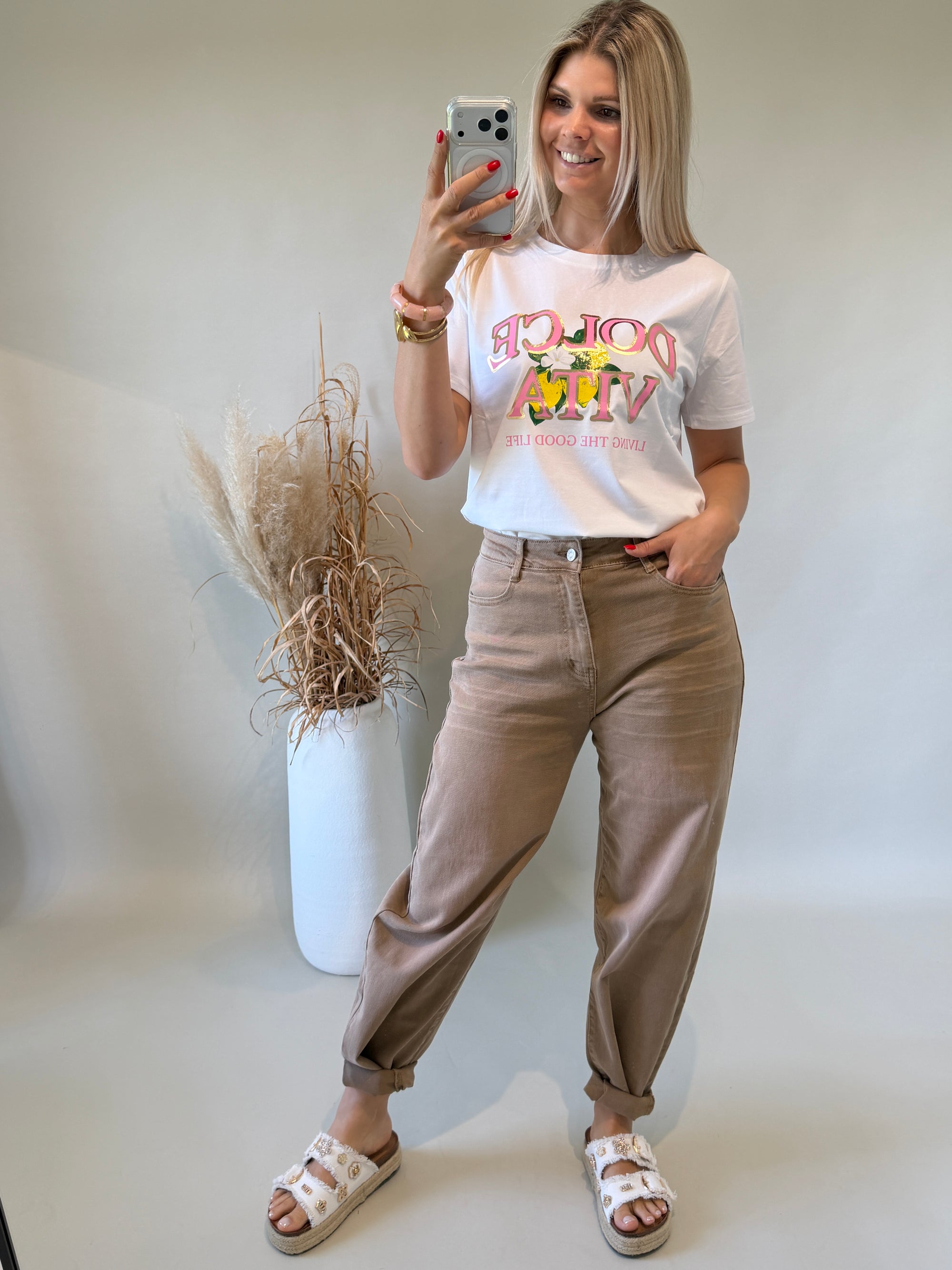 T - Shirt in Weiß mit Aufdruck ( Zitronen und Rosa Schrift )