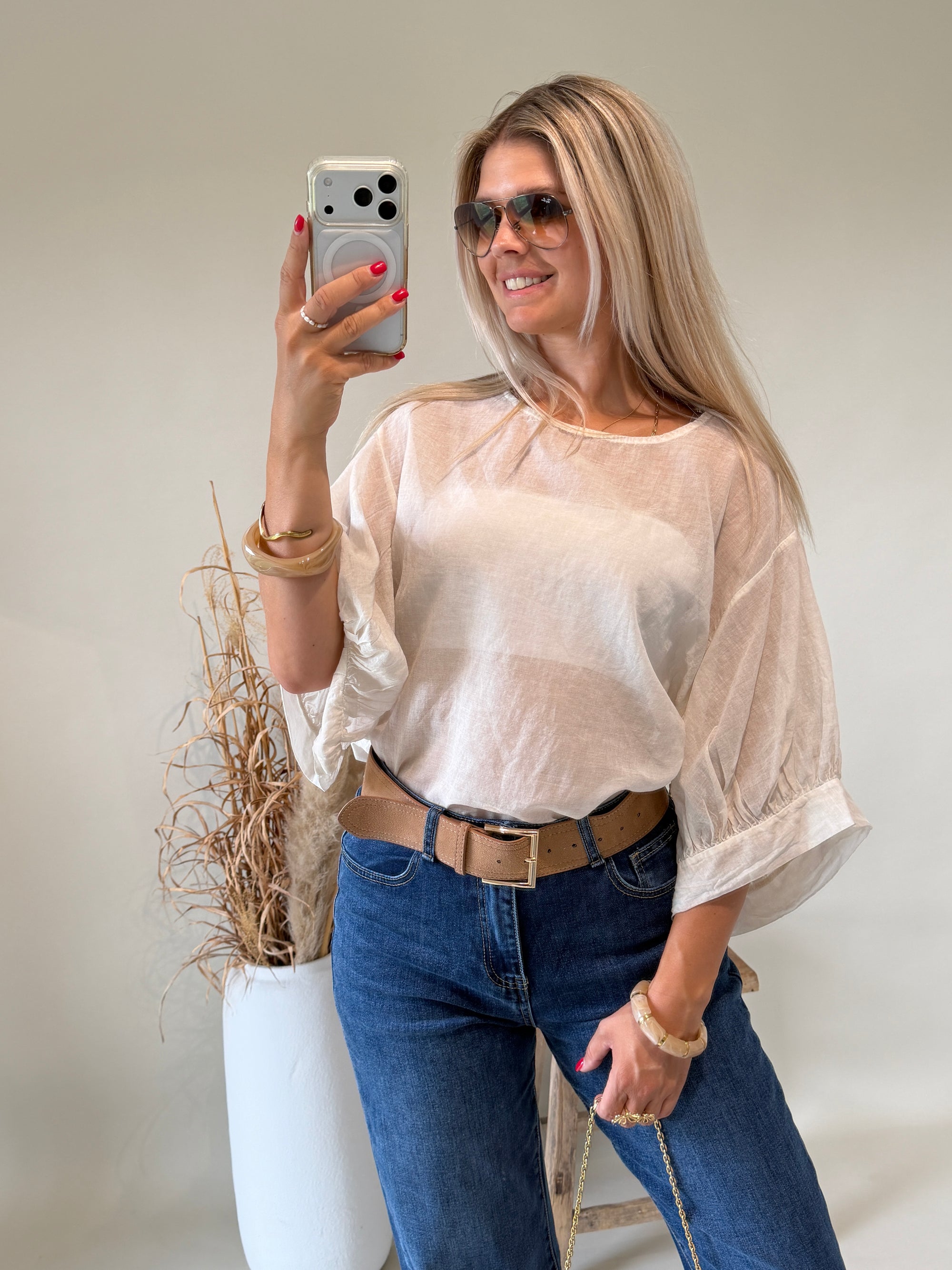 Bluse in Beige ( Transparent ) kurzarm