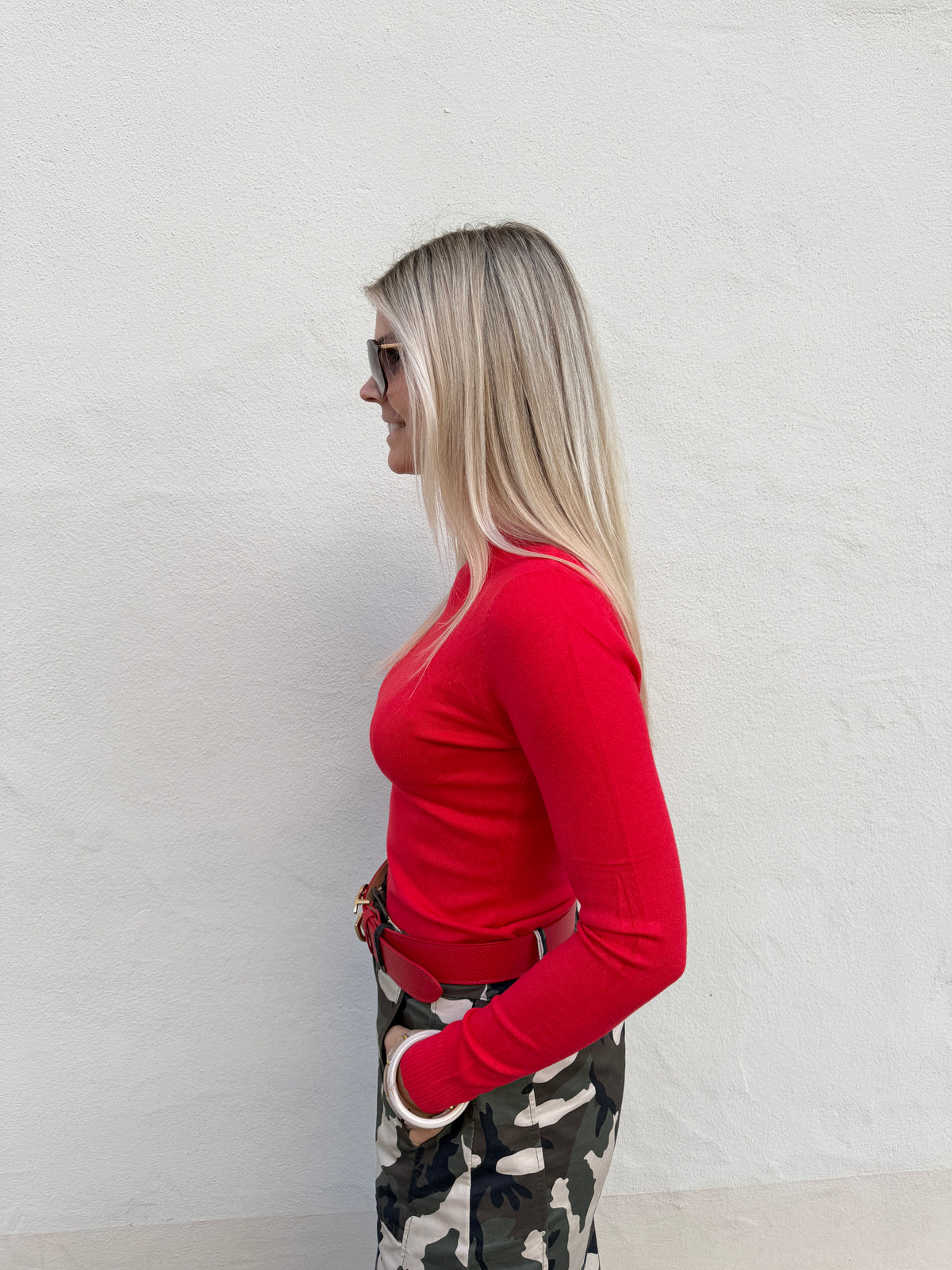 Pullover in Rot mit kleinen Stehkragen
