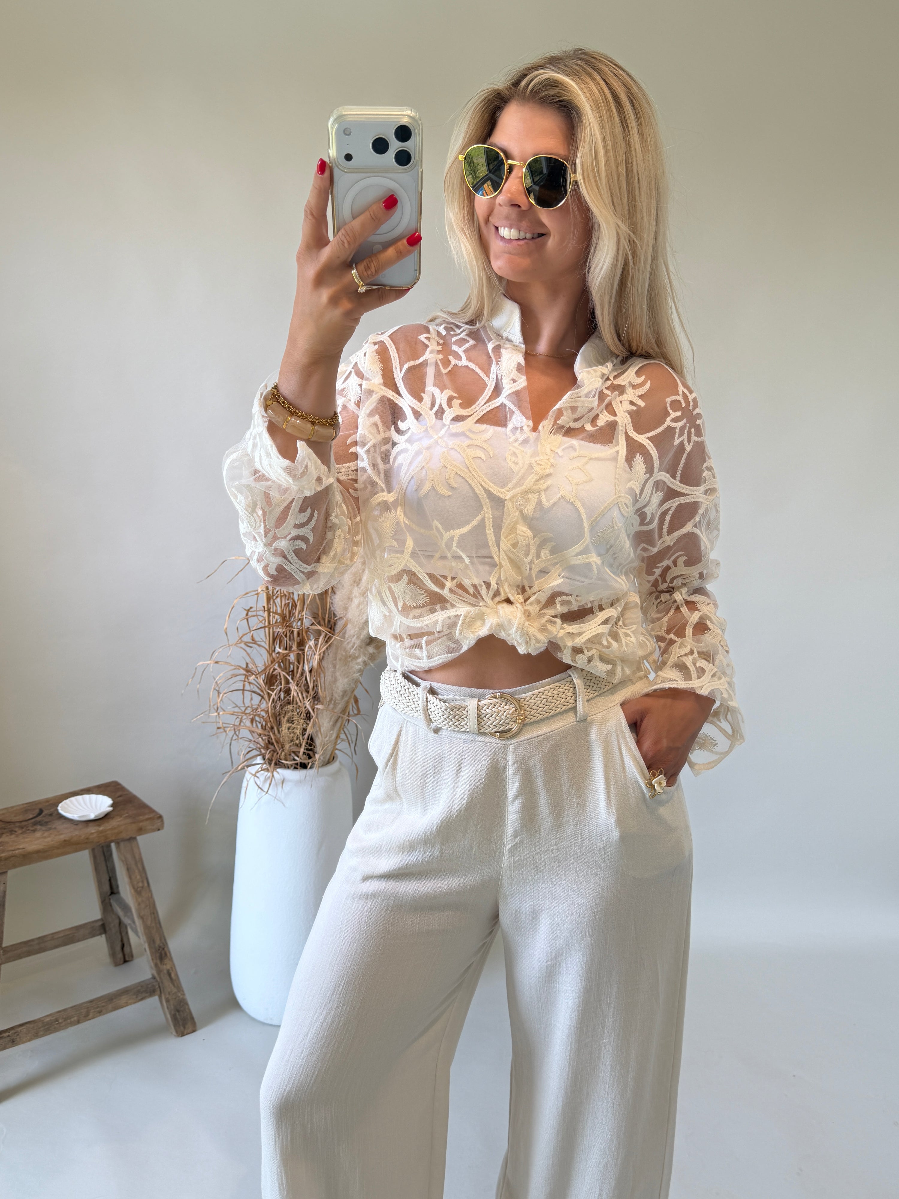 Bluse in Wollweiß mit Muster ( Transparent )
