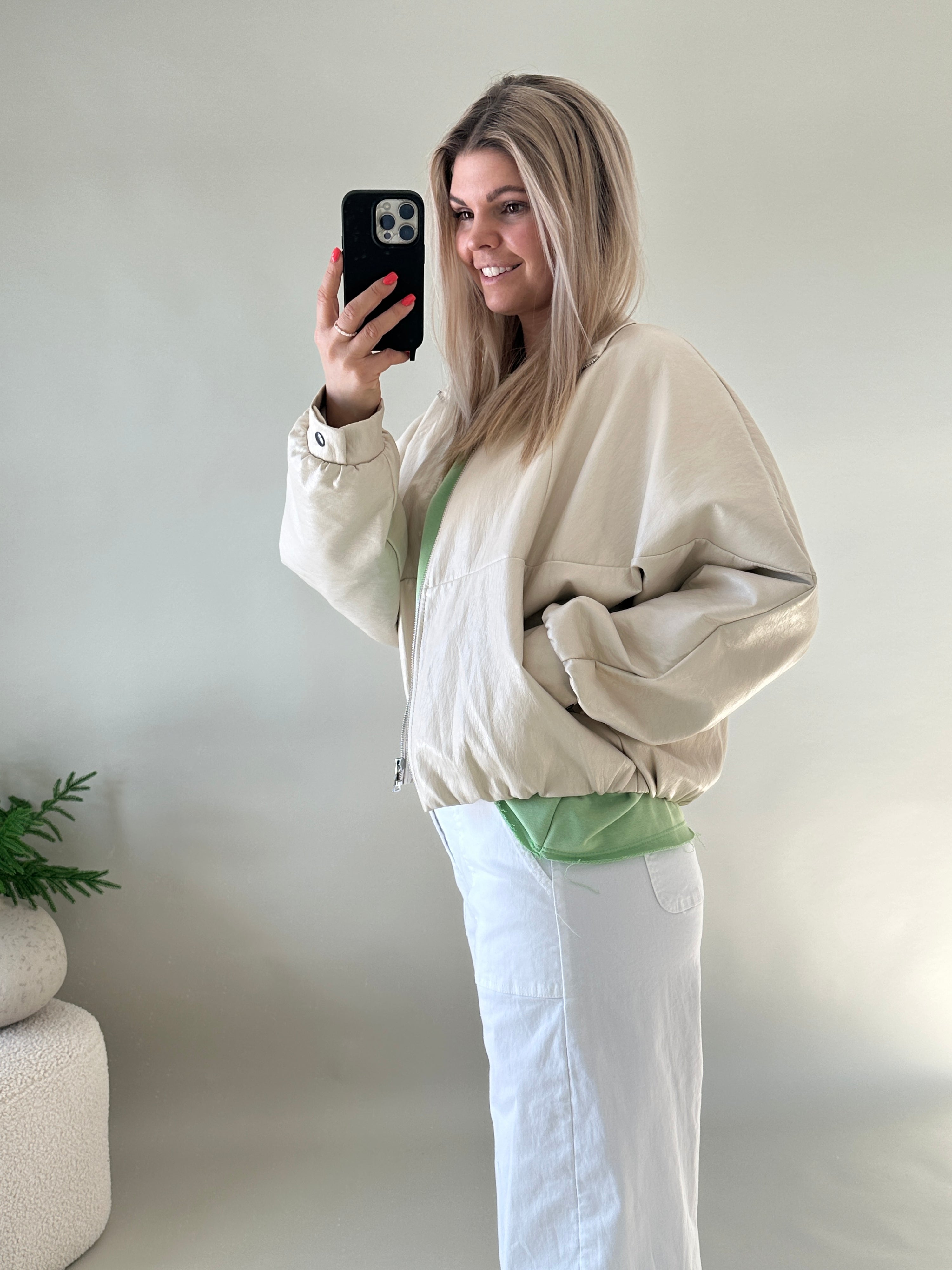 Kunstlederjacke in Beige