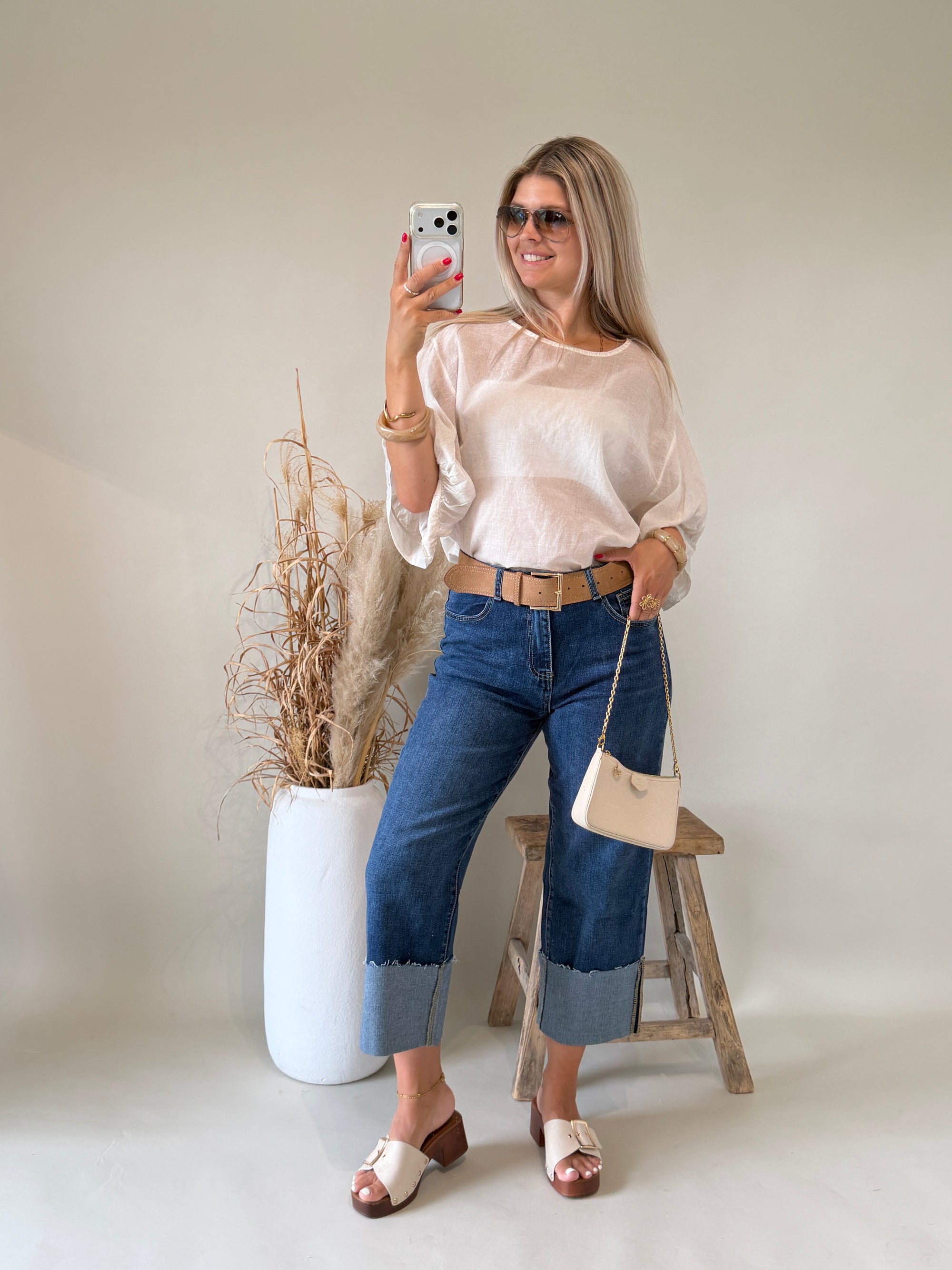 Bluse in Beige ( Transparent ) kurzarm