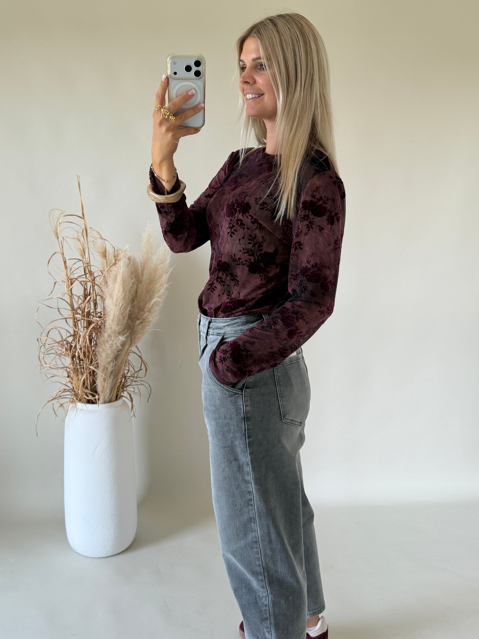 Shirt in Burgundy mit Floral Muster
