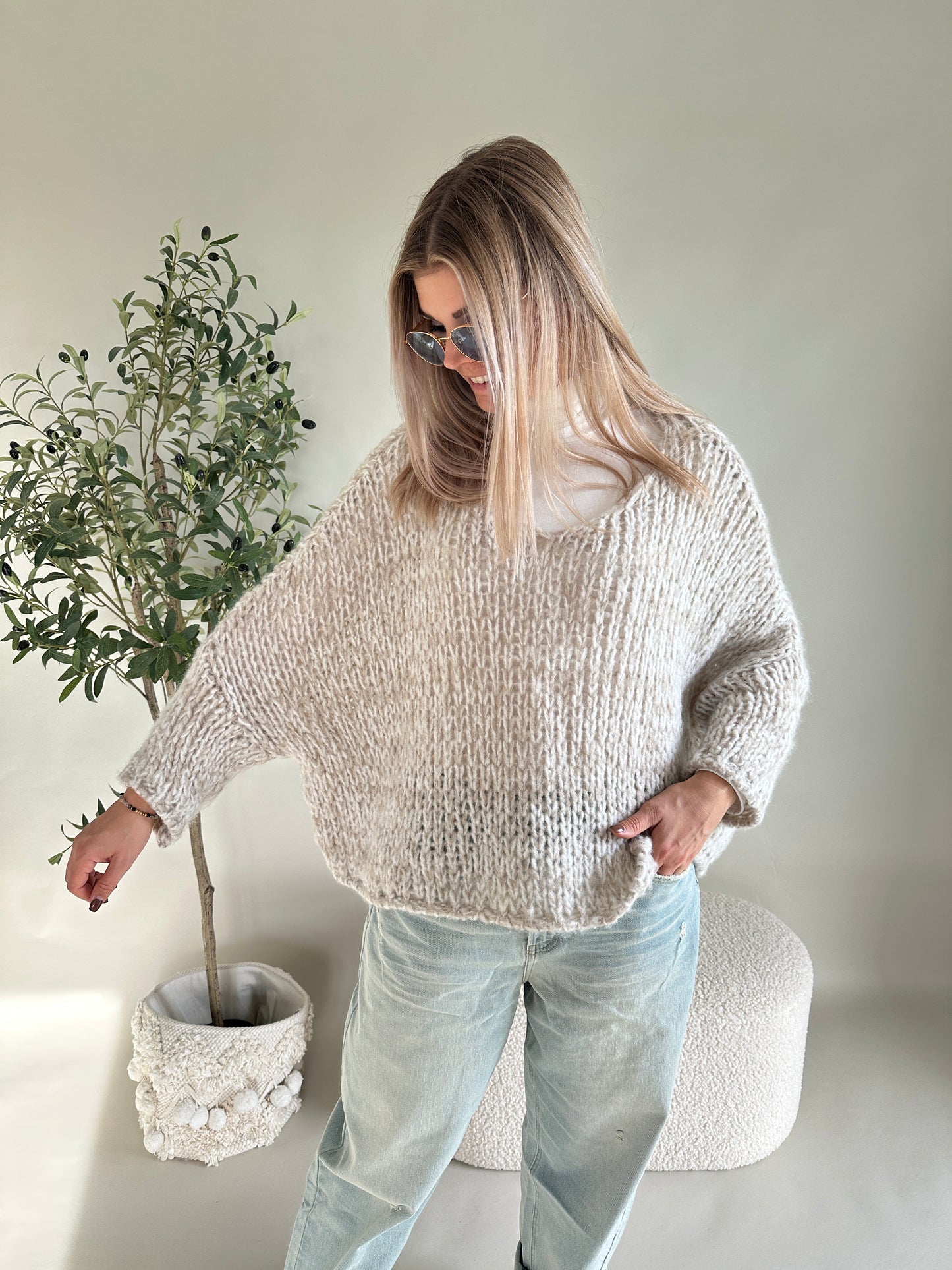 pullover in beige/wollweiß (lochmuster)