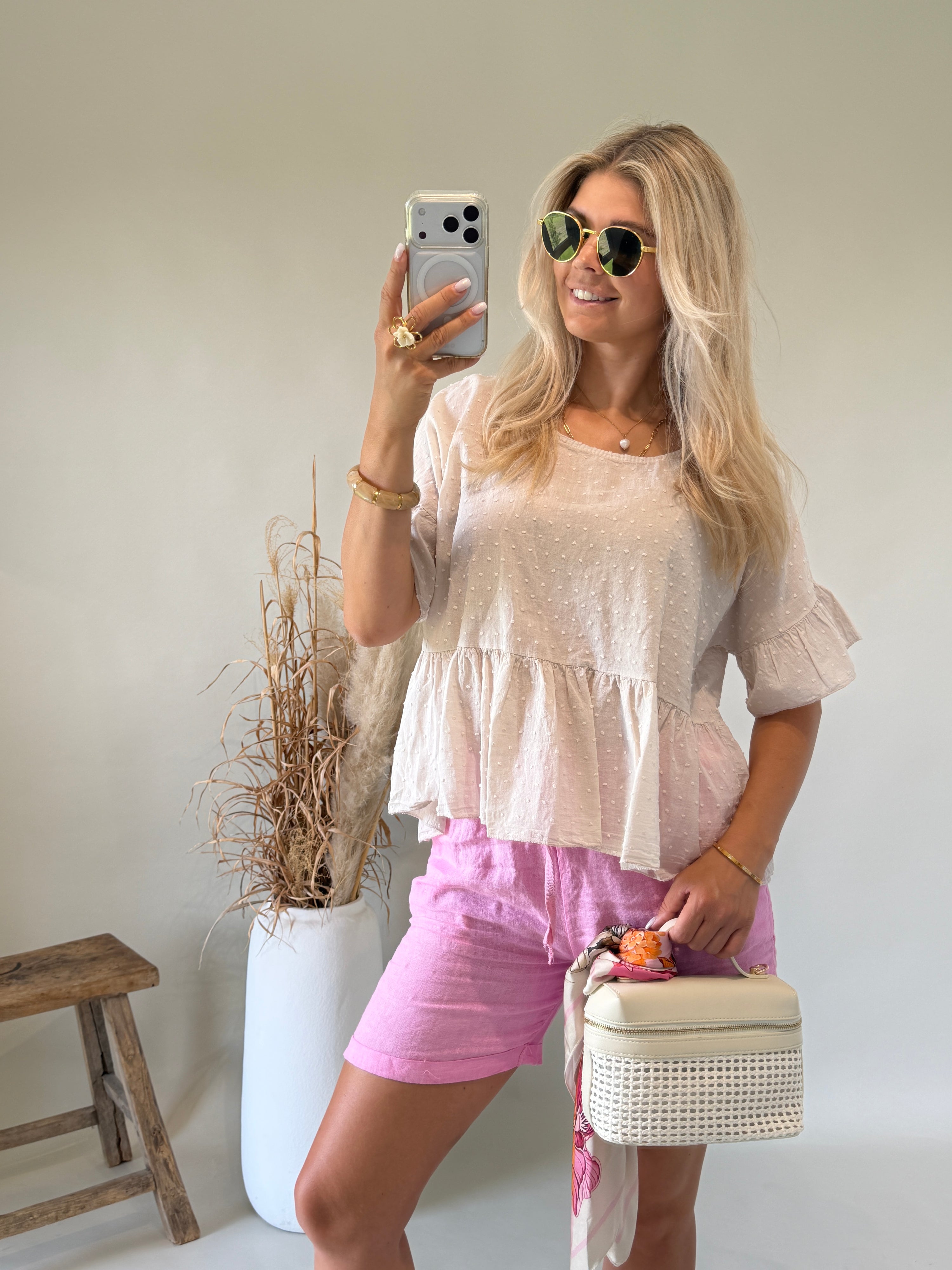 Bluse in Beige mit Pünktchen - Muster