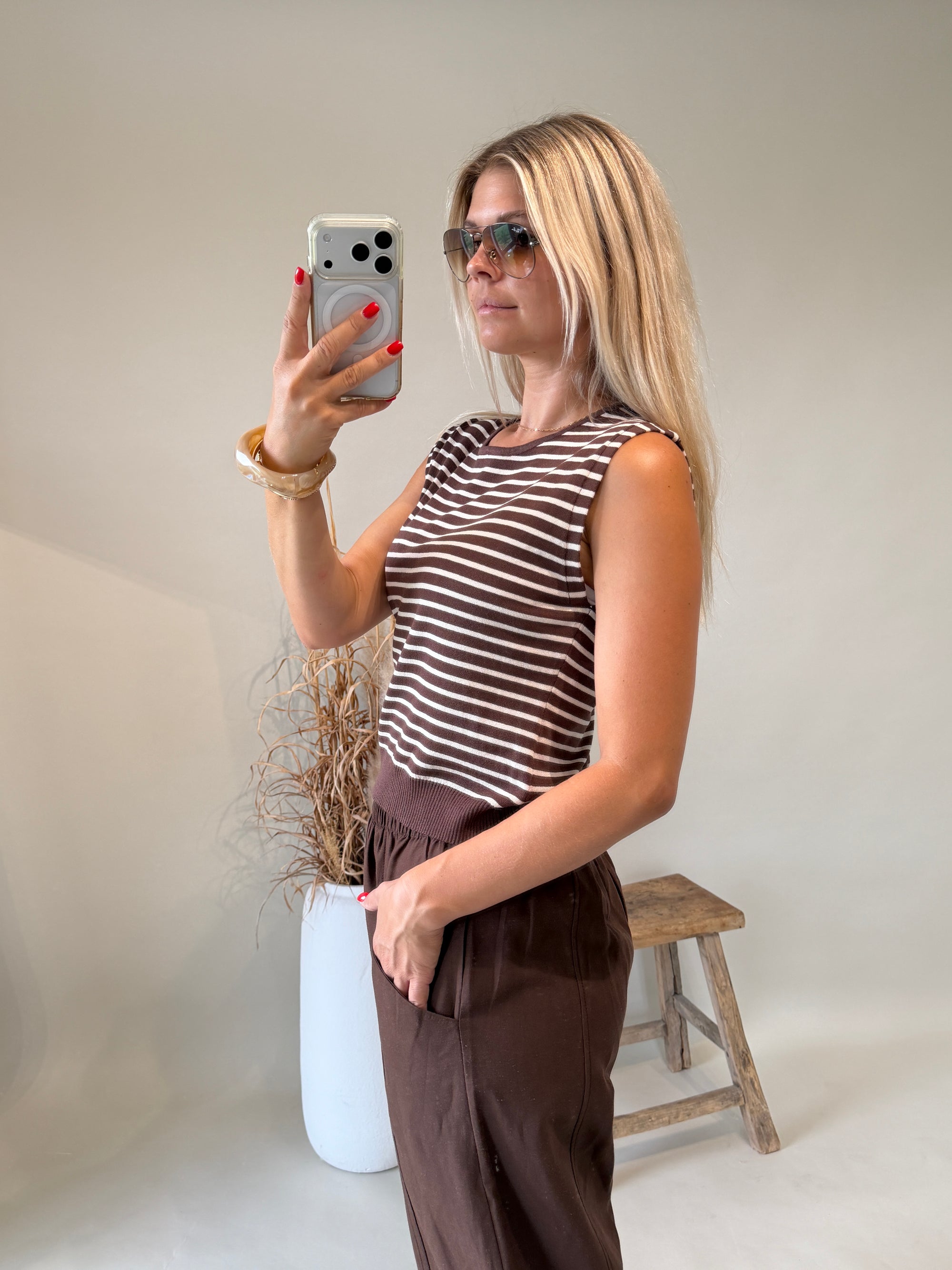 Pullover in Schokobraun / Beige gestreift ( Ärmellos )