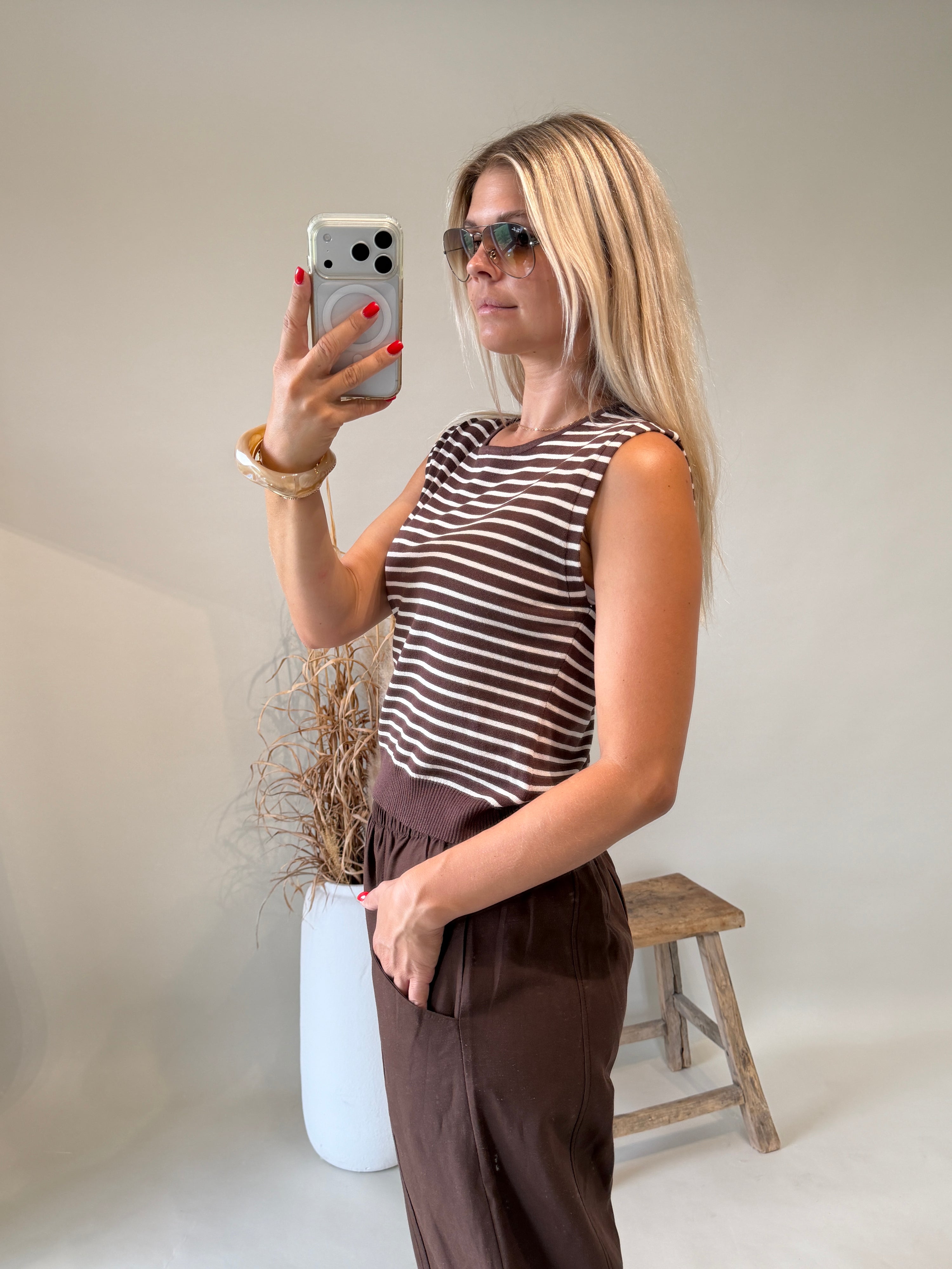 Pullover in Schokobraun / Beige gestreift ( Ärmellos )