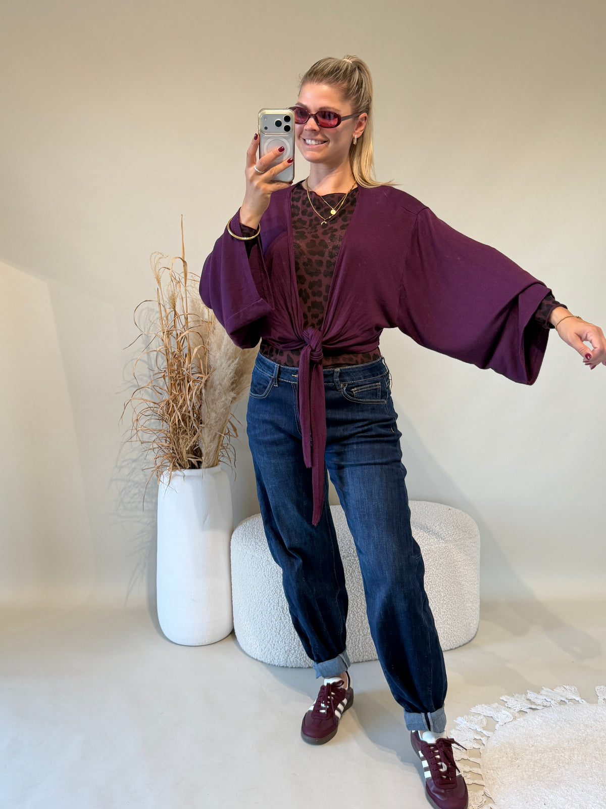 Jacke in Burgundy vorne zum Binden