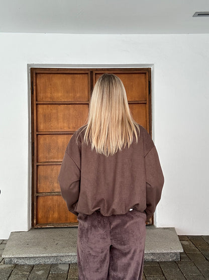 Ballonjacke in Schokobraun ( Velourleder-Optik )