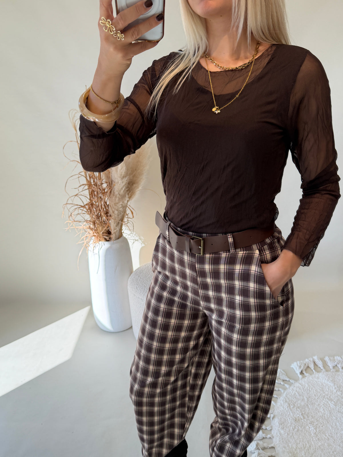 Netzshirt in Schokobraun