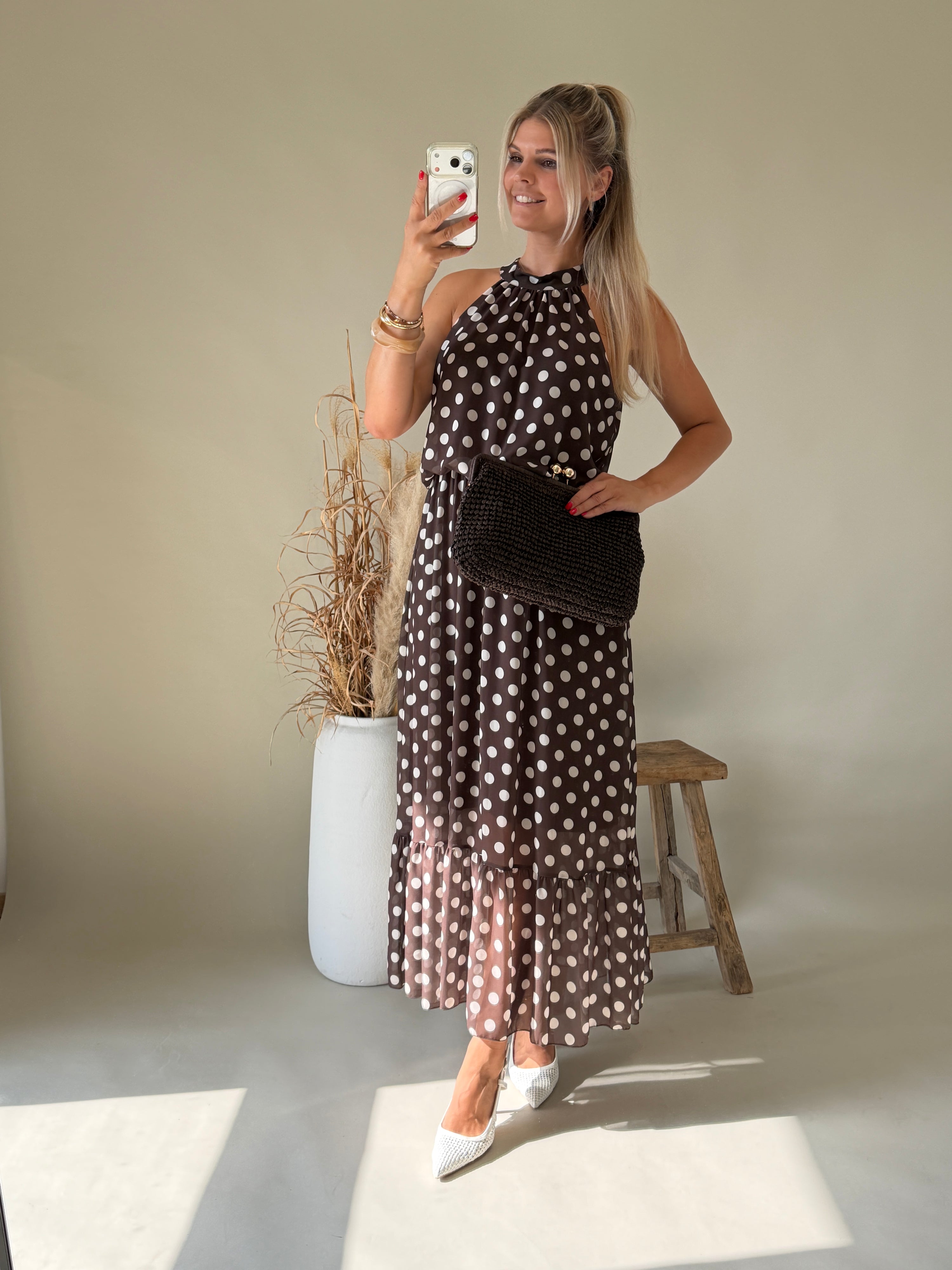 Kleid  in Schokobraun mit Wollweißen Punkten