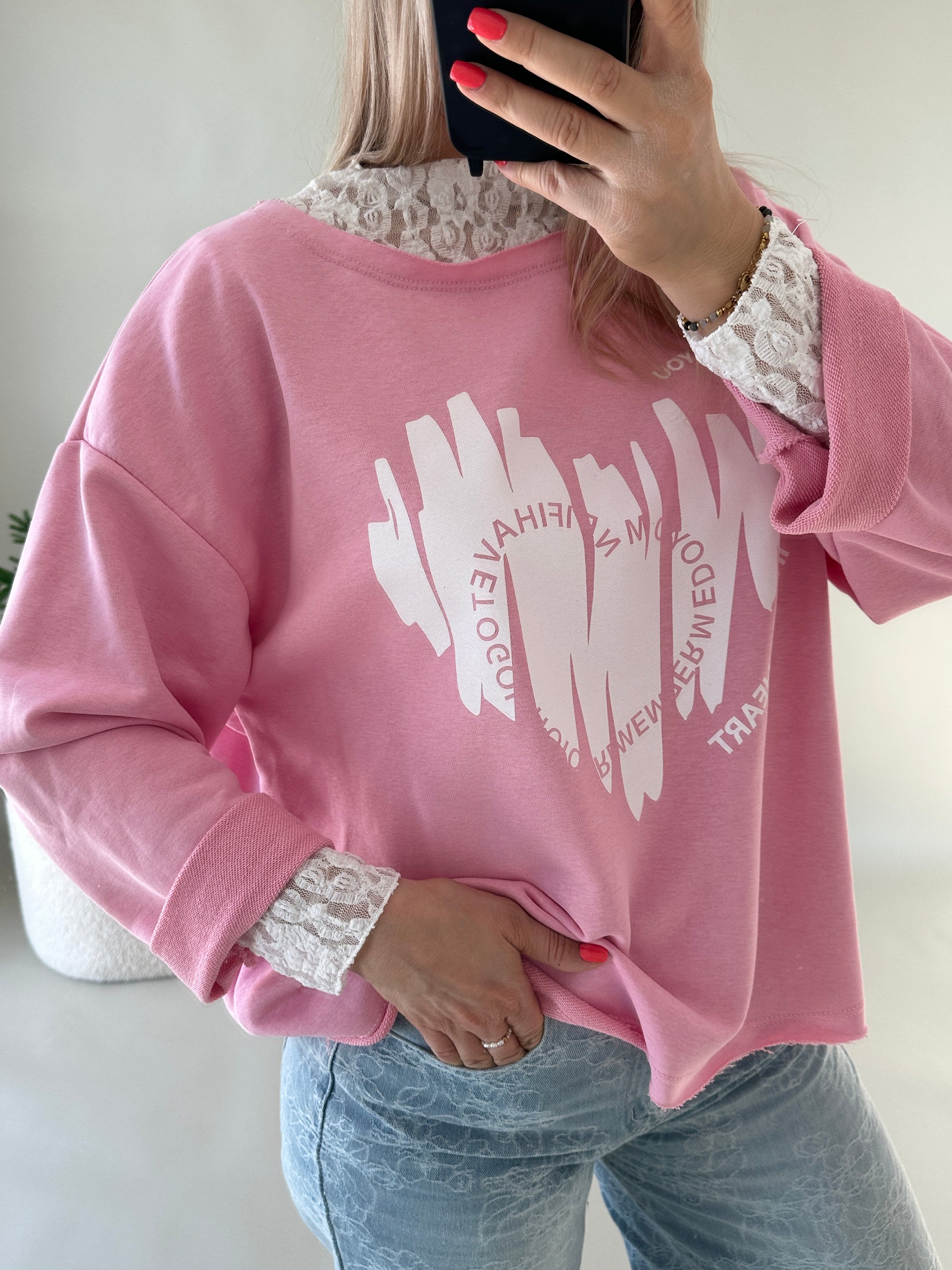 Sweatshirt in Rosa mit Weißen Aufdruck