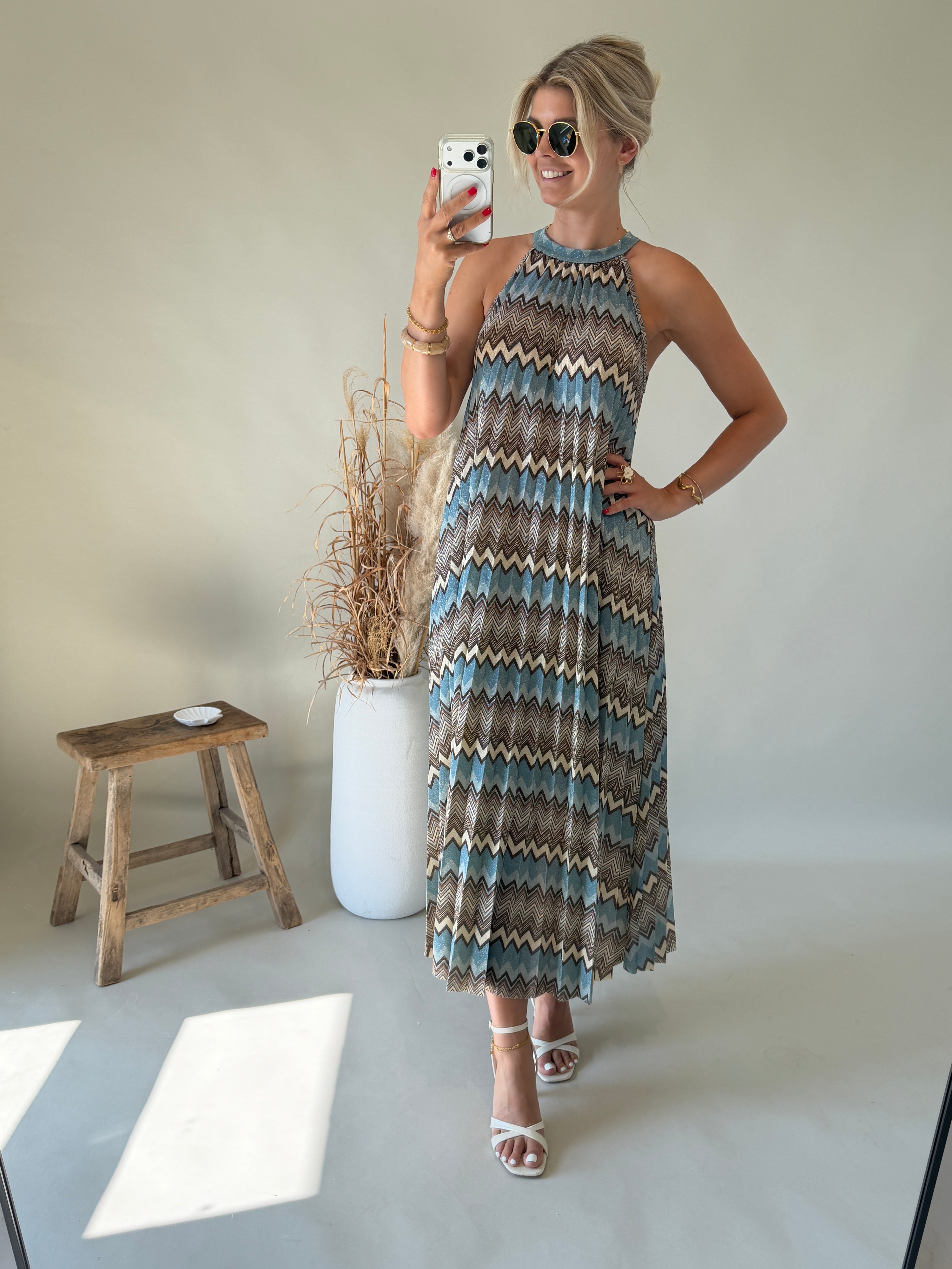 Kleid in Hellblau / Schokobraun ( Mit Rautenmuster )