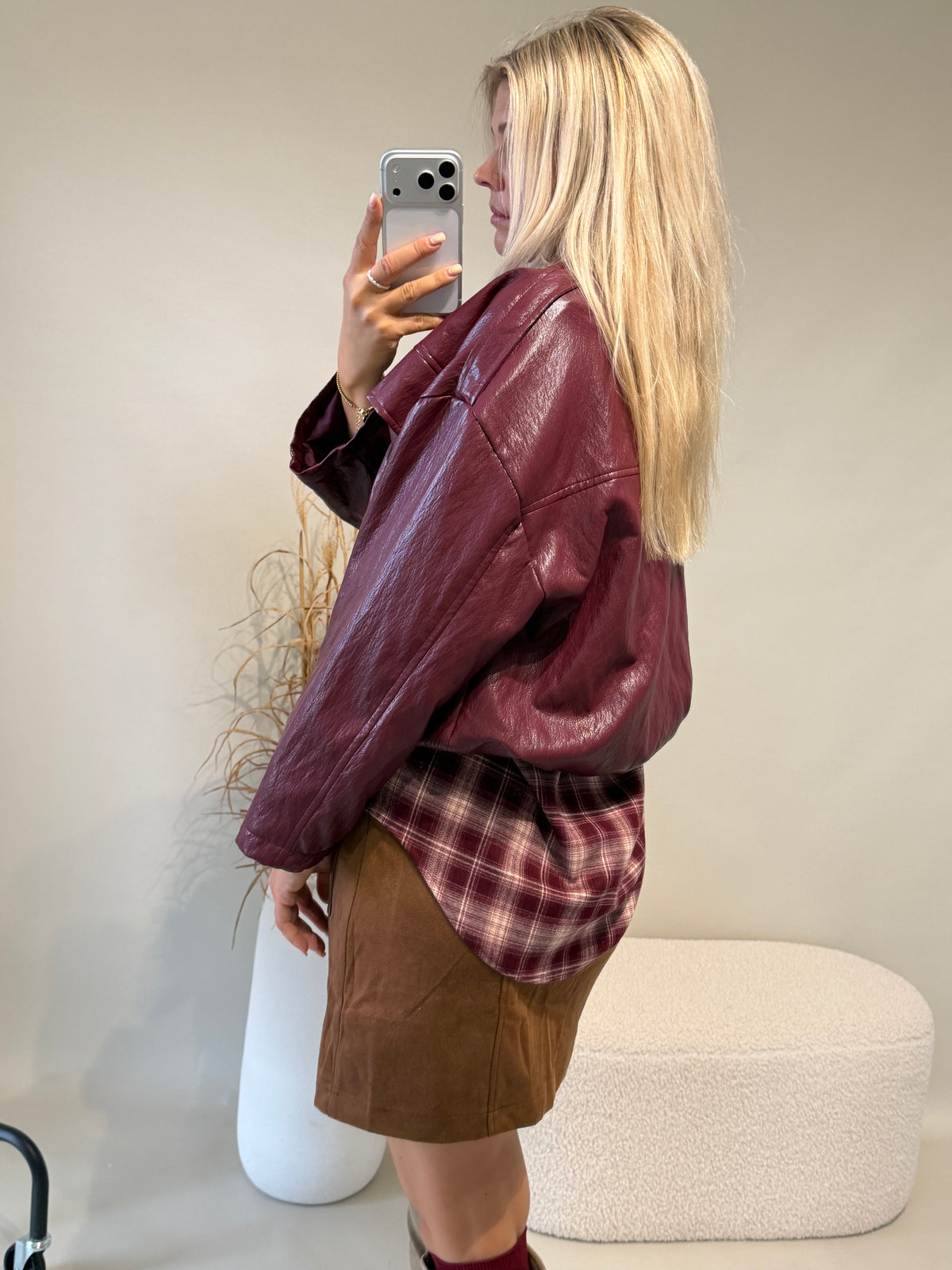 Jacke in Bordeaux ( Ballon ) in Lederoptik
