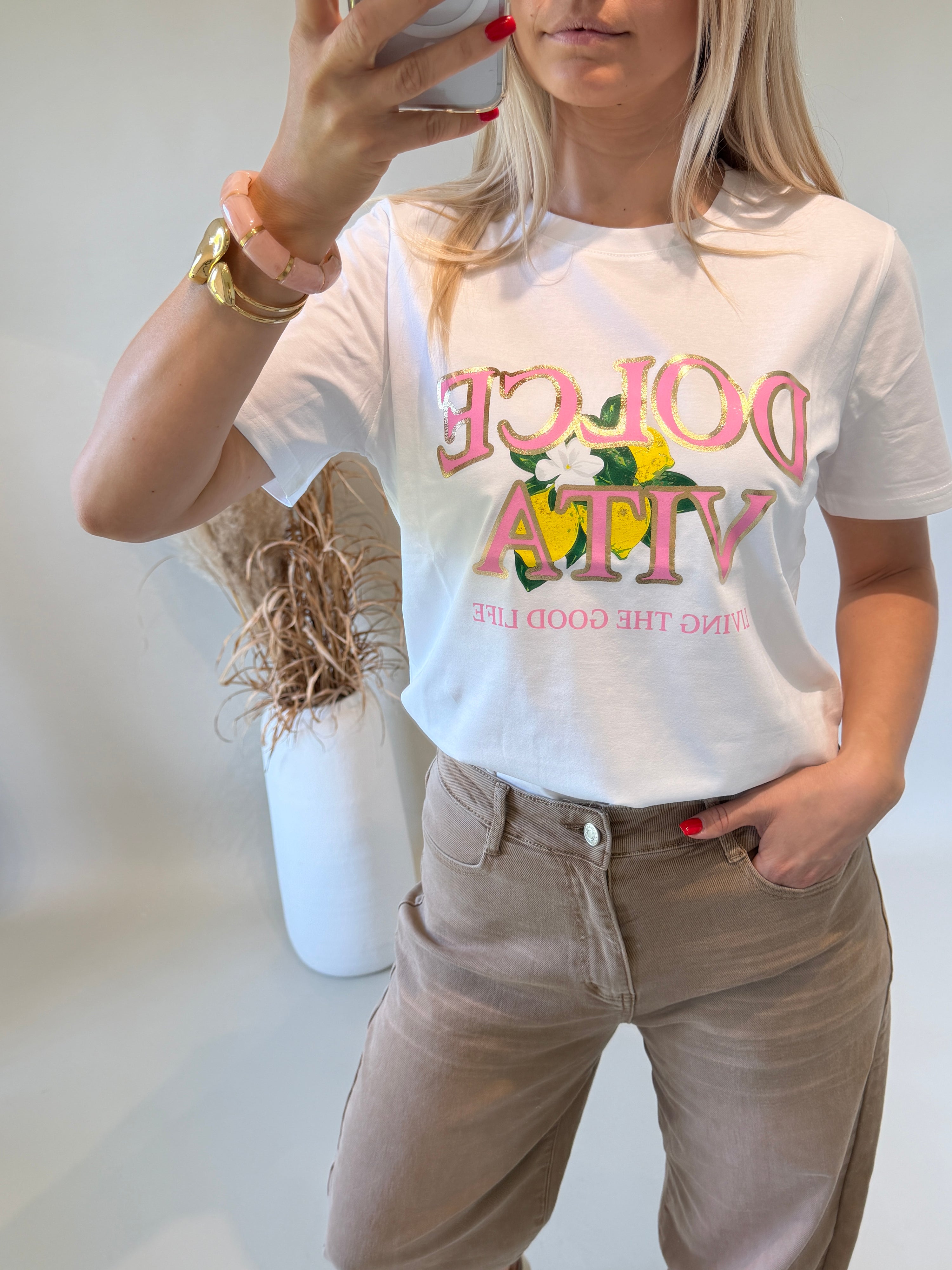 T - Shirt in Weiß mit Aufdruck ( Zitronen und Rosa Schrift )