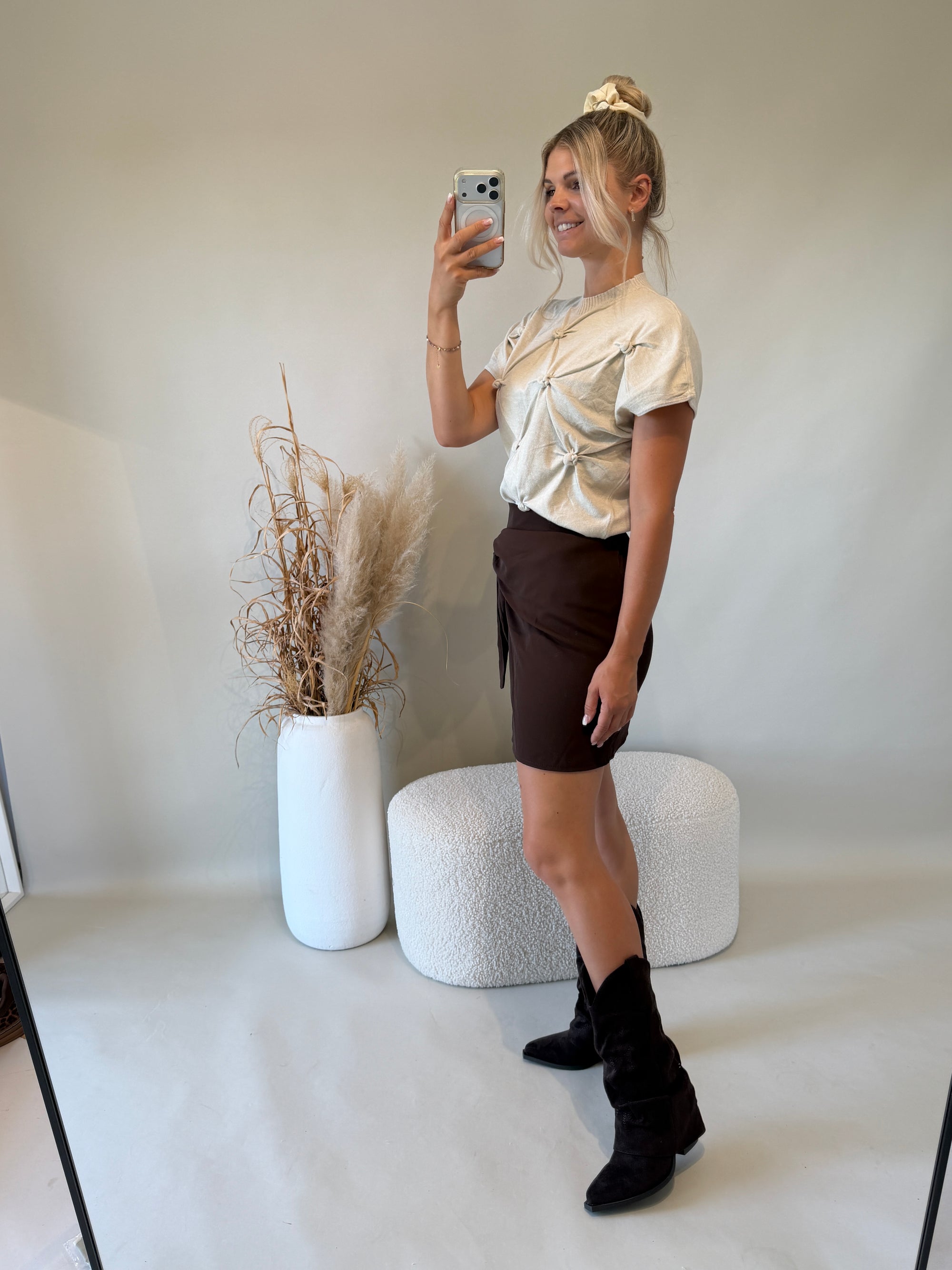 Pullover in Beige ( Kurzarm ) vorne mit Muster