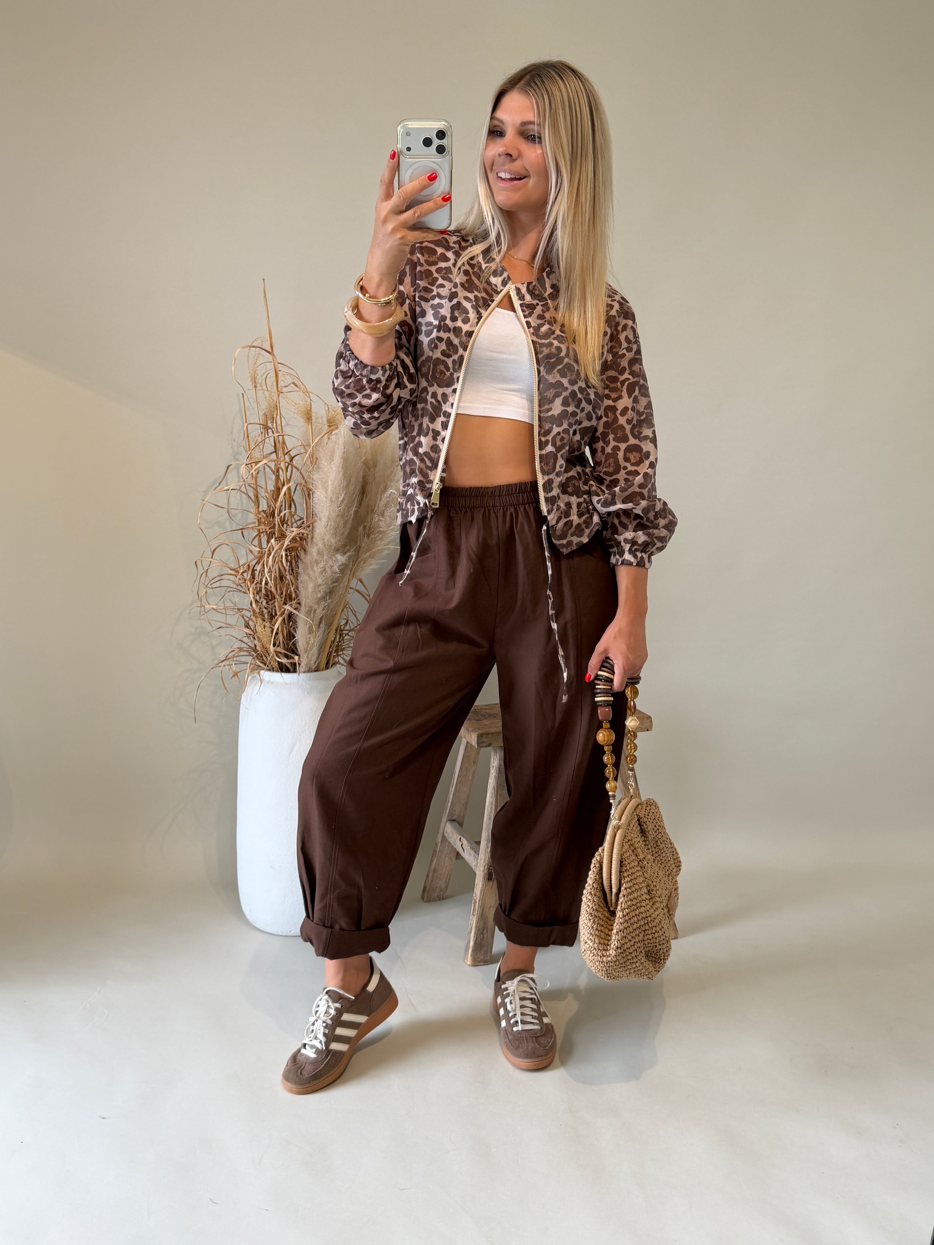 Jacke in Schokobraun mit Leomuster