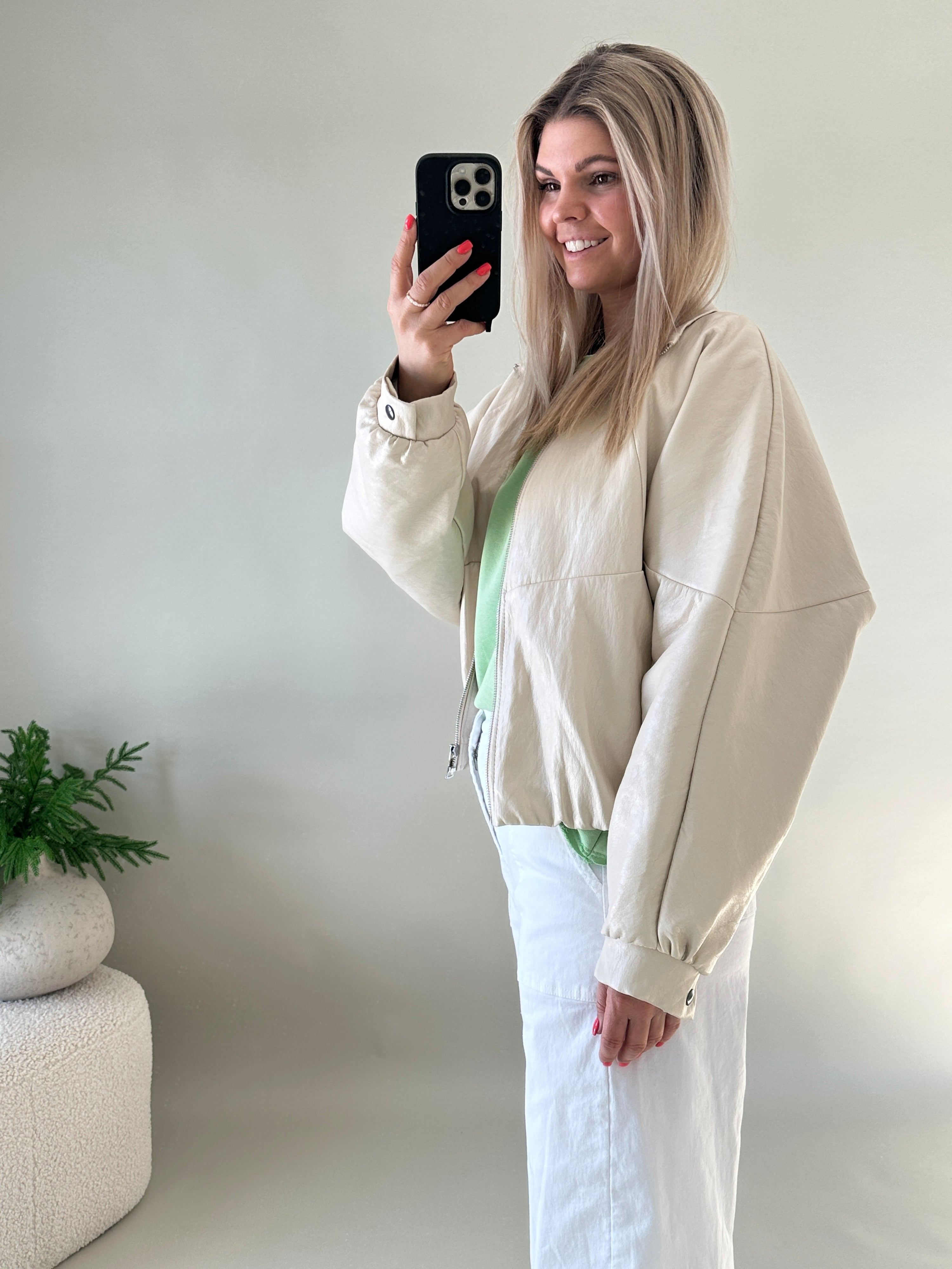 Kunstlederjacke in Beige
